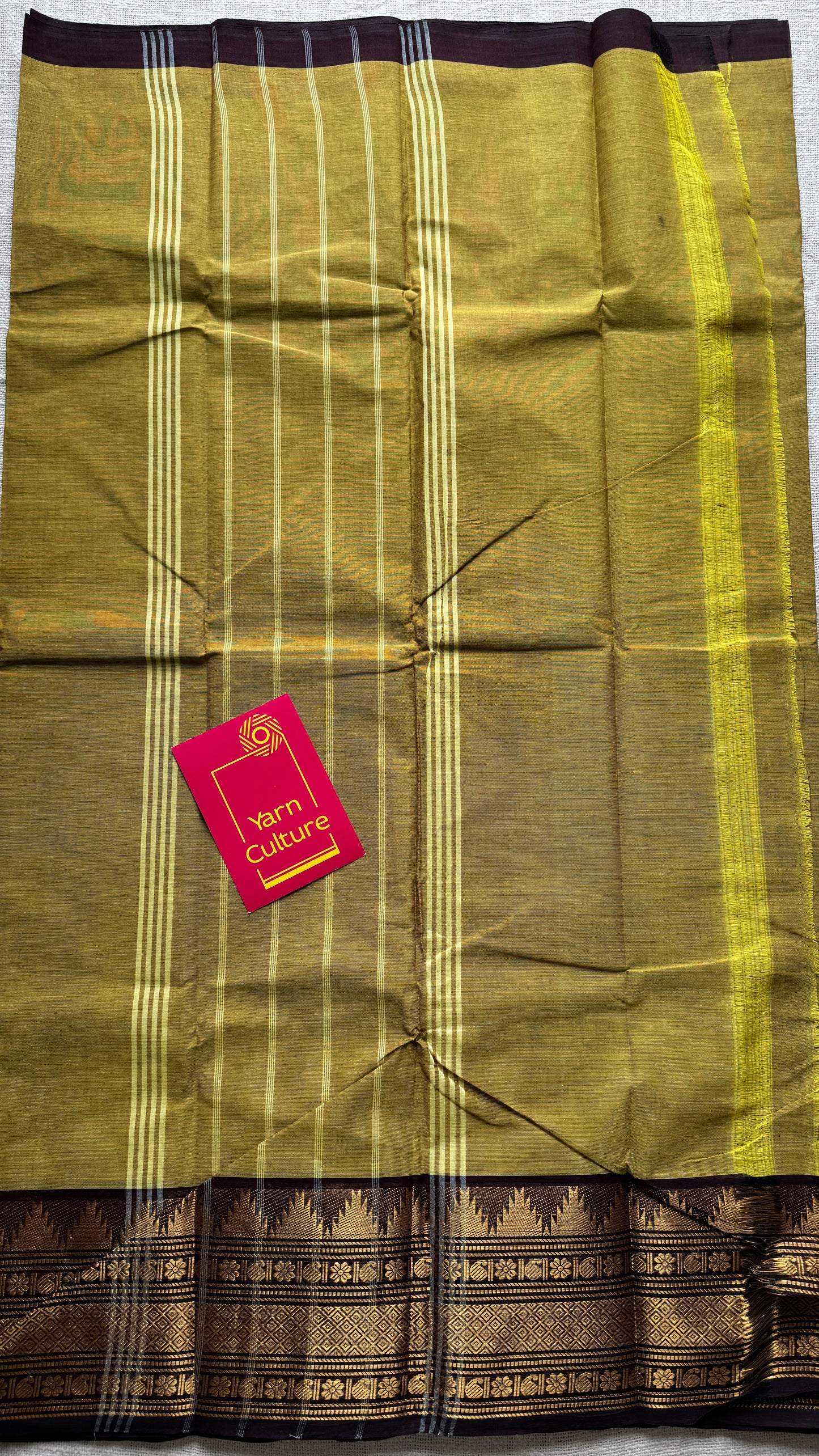 Light Green with Brown Contrast Border (single side) - Chettinad Cotton - YCCOTNCLWB06