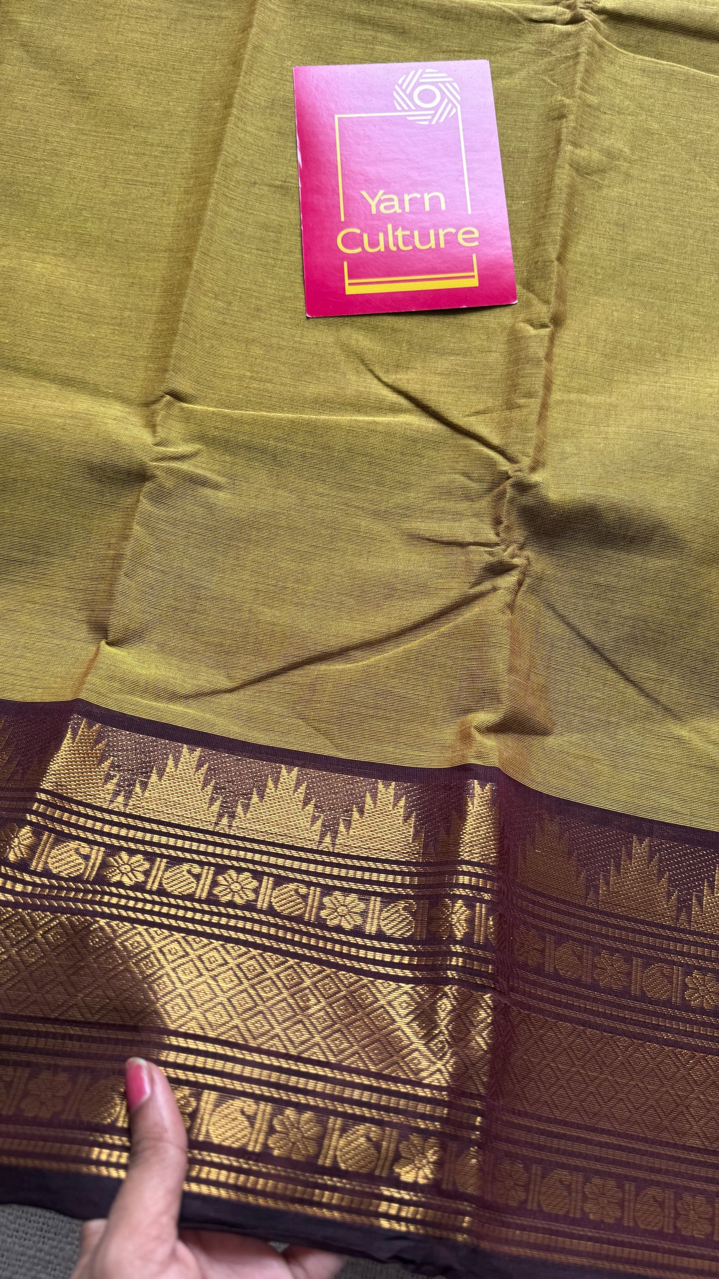 Light Green with Brown Contrast Border (single side) - Chettinad Cotton - YCCOTNCLWB06