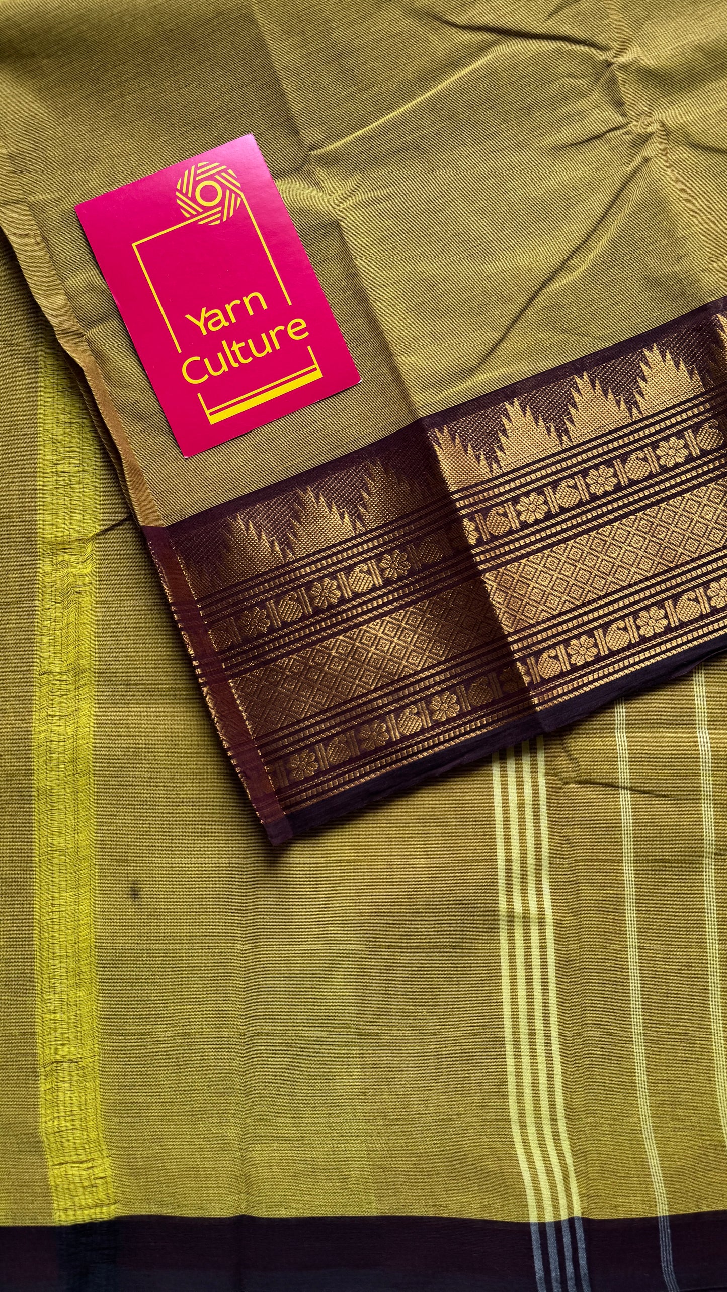 Light Green with Brown Contrast Border (single side) - Chettinad Cotton - YCCOTNCLWB06