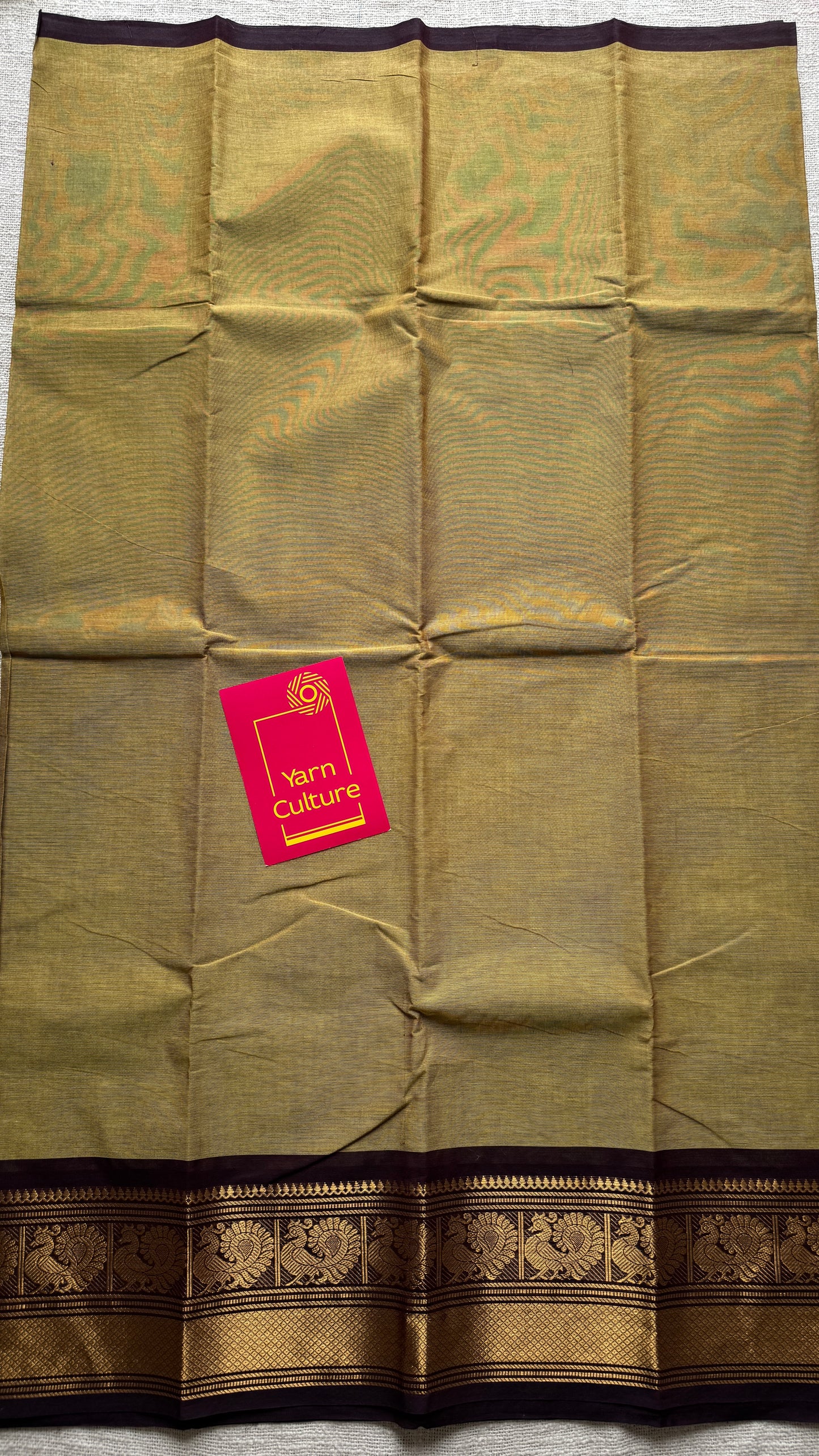 Light Green with Brown Contrast Peacock Motif Border (single side) - Chettinad Cotton - YCCOTNCLWB07