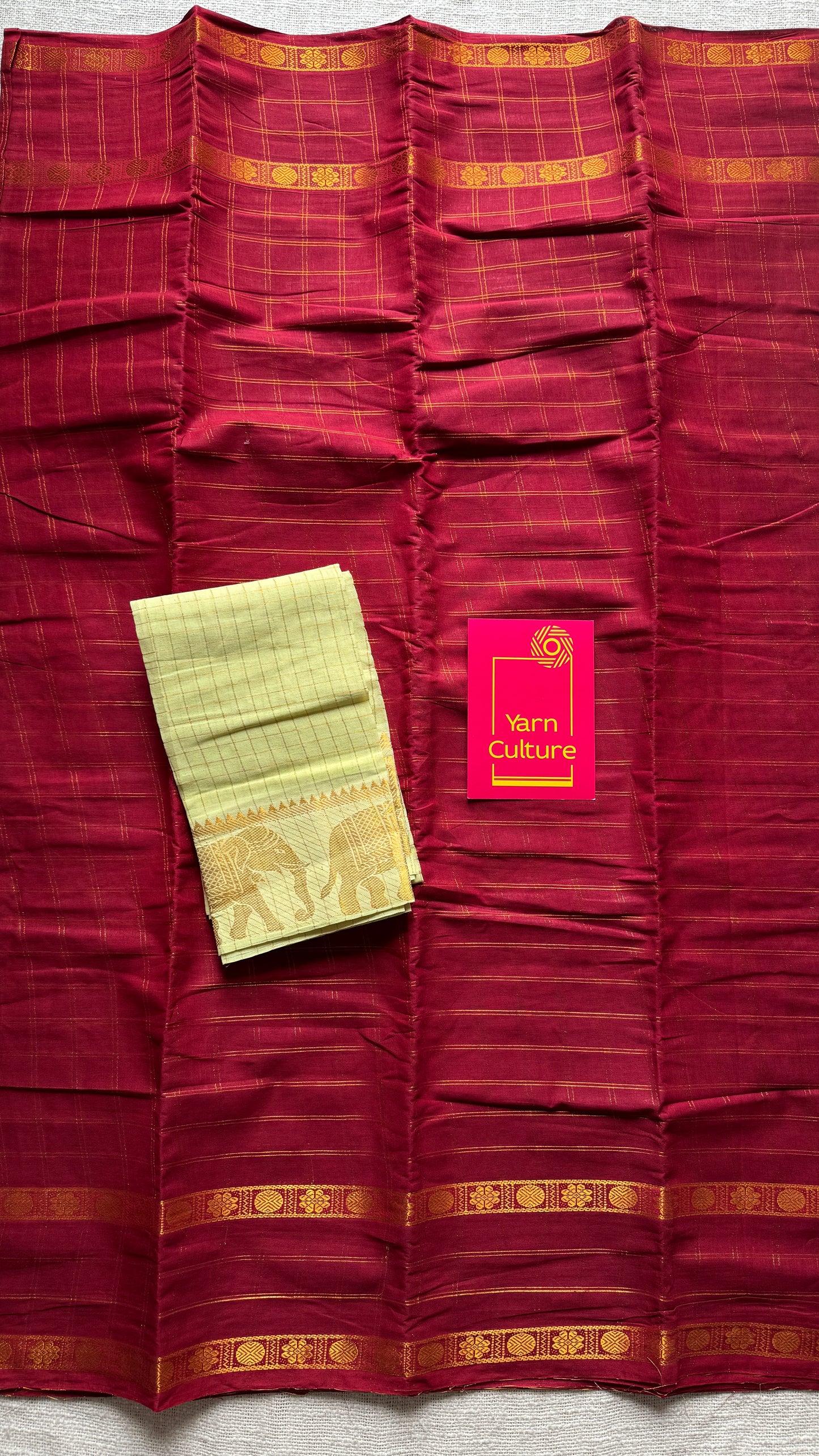 Maroon adayar zari kattam, sungudi cotton, with contrast blouse fabric - YCCOTNAZKR03