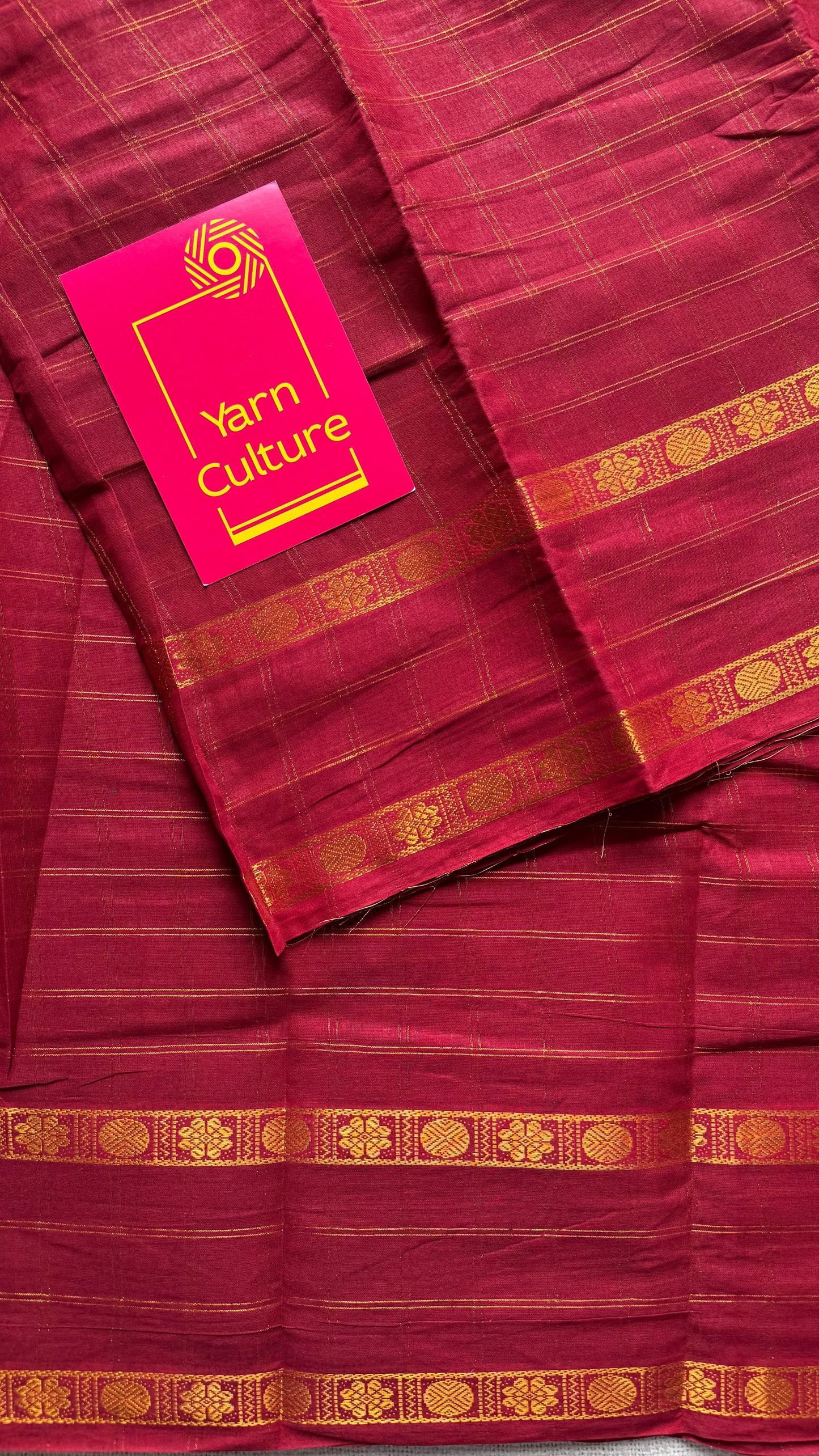 Maroon adayar zari kattam, sungudi cotton, with contrast blouse fabric - YCCOTNAZKR03