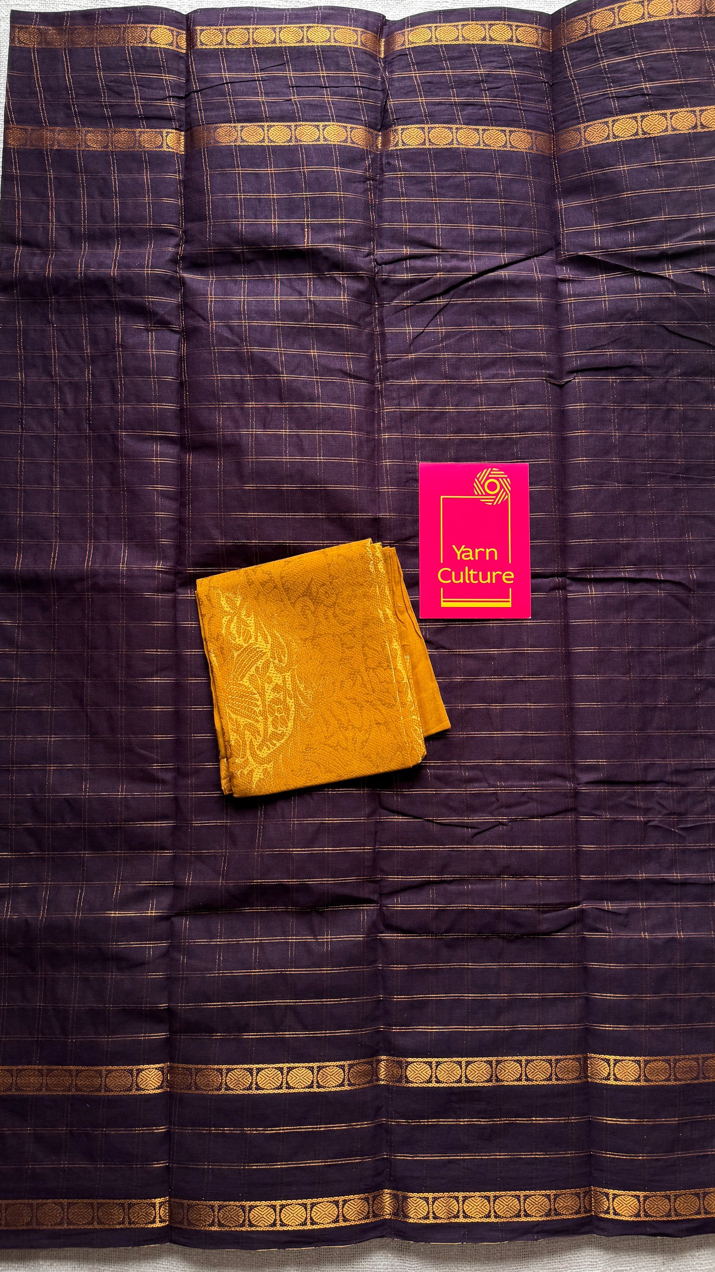 Purple Brown adayar zari kattam, sungudi cotton, with contrast blouse fabric - YCCOTNAZKR02