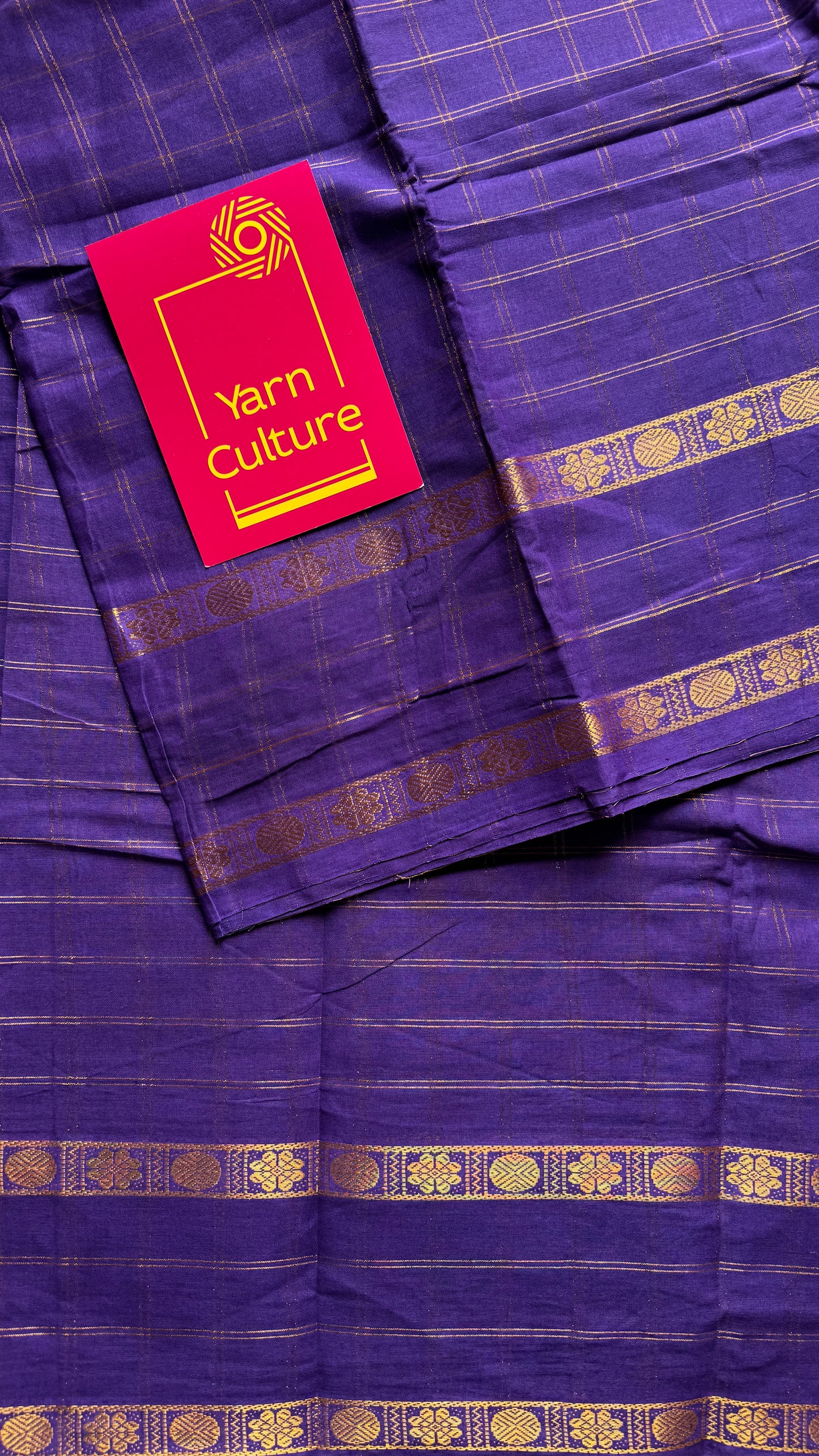 Violet adayar zari kattam, sungudi cotton, with contrast blouse fabric - YCCOTNAZKR05