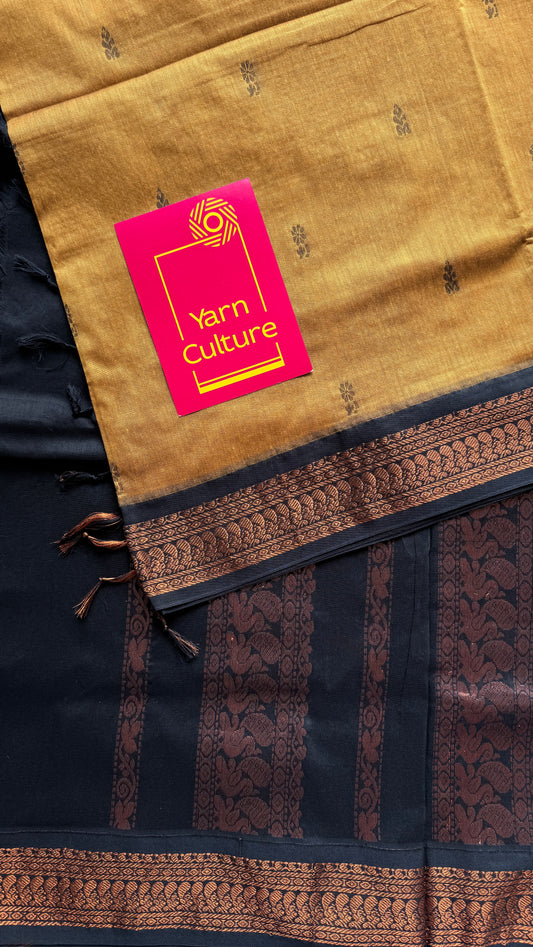 Yellow with black contrast - Kalyani Cotton Silk - YCCOTNKCSB06