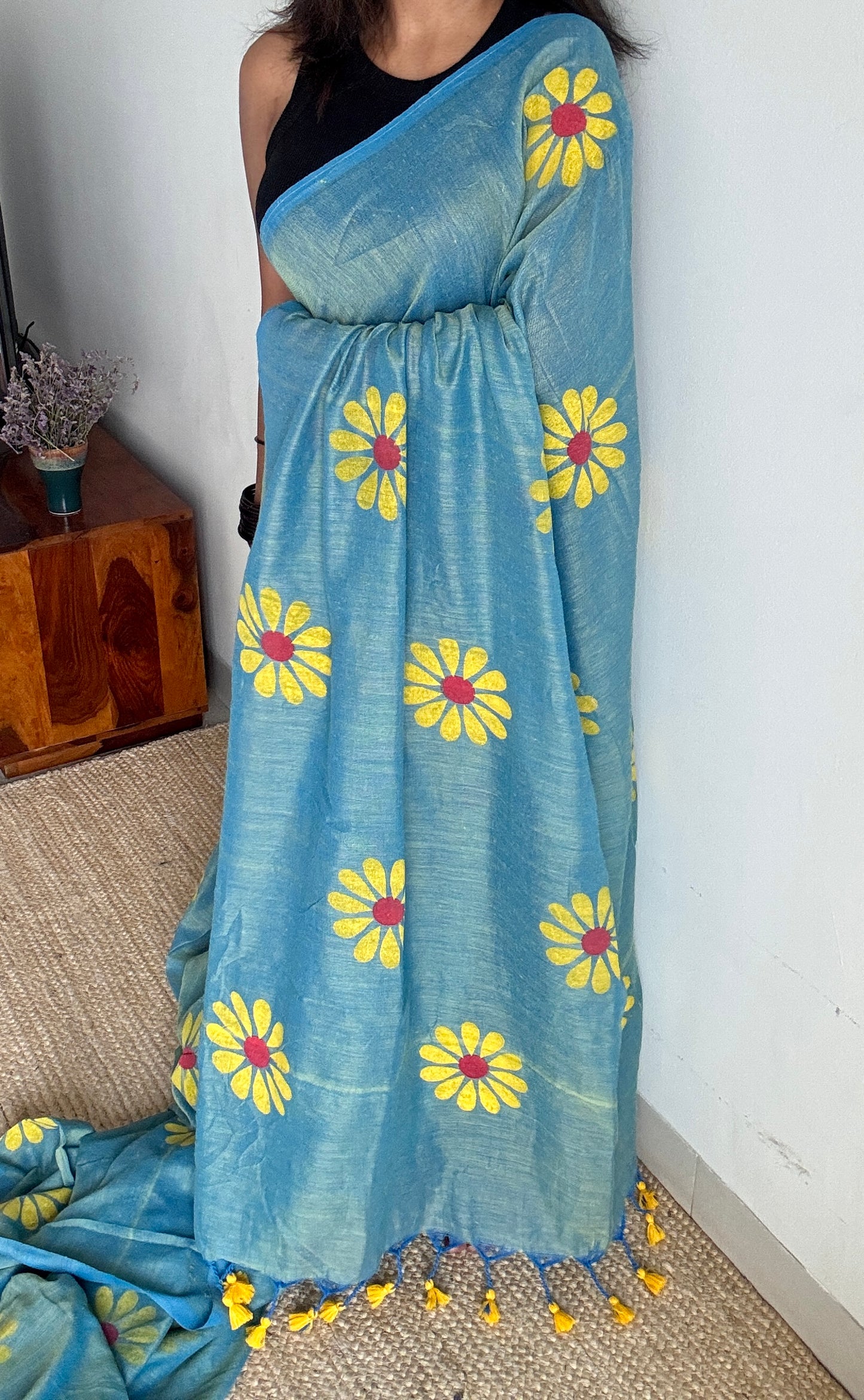 Bluish Green Floral - Khadi Soft Cotton YCBCF20