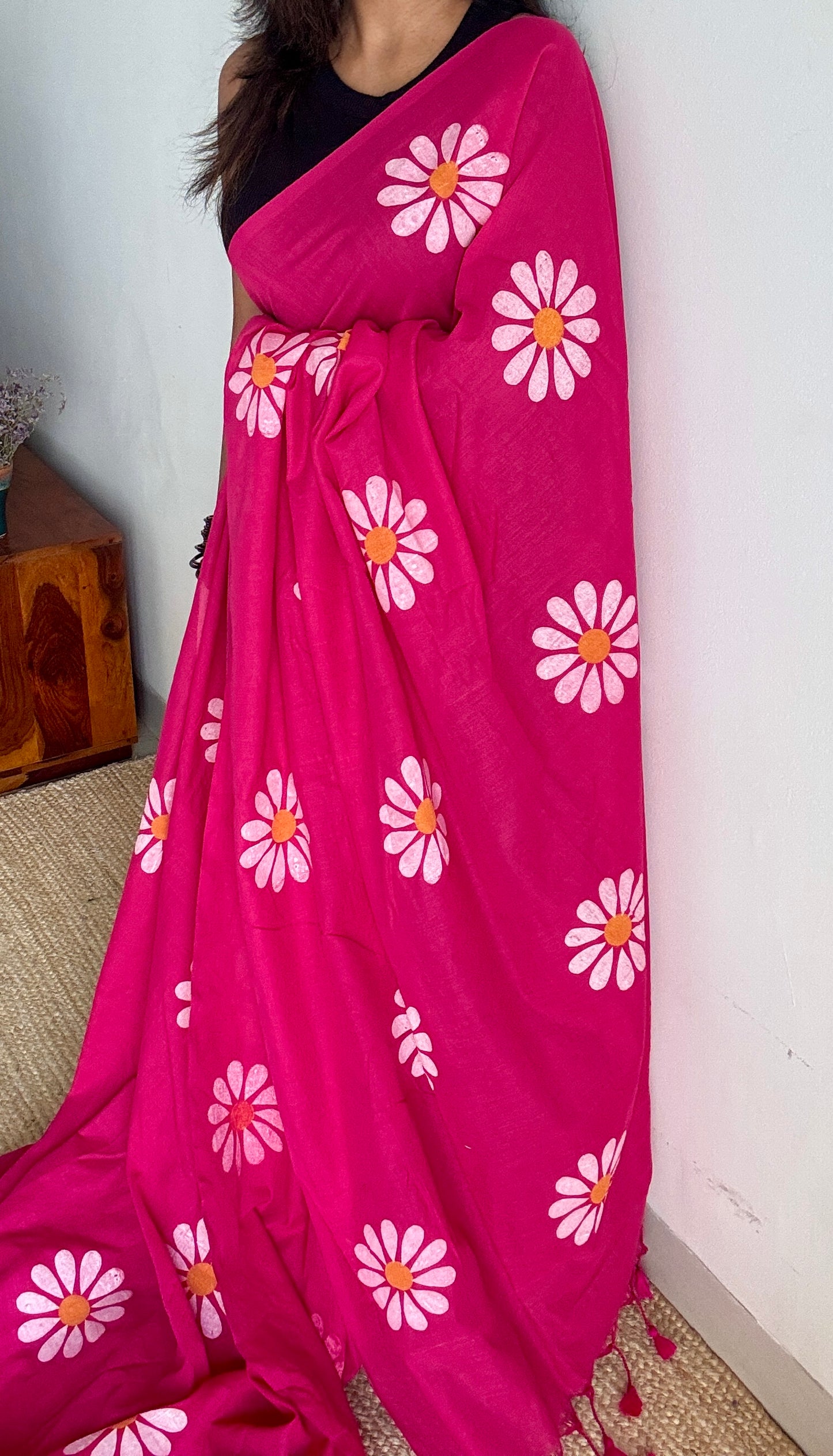 Hot Pink Floral - Khadi Soft Cotton YCBCF22