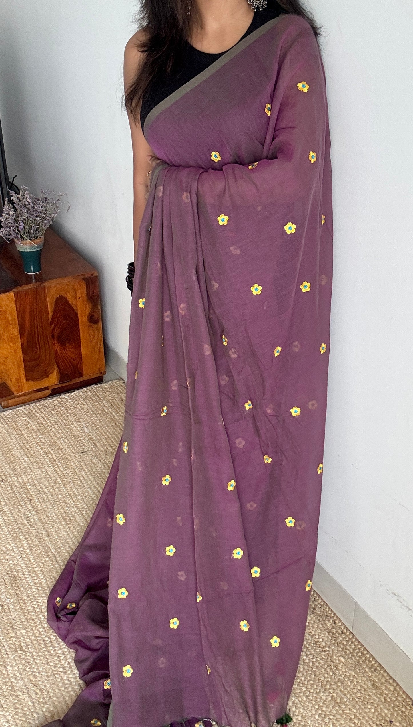 Dusty Purple Floral Embroidery - Mul Cotton YCBCFES16