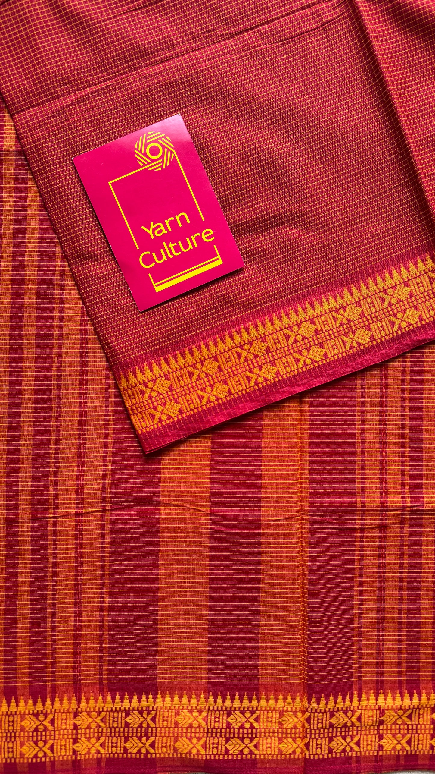 Laal Shaada Golpo (A Red-Yellow Story) - Red Yellow Checkered Dhaniakhali Soft Cotton