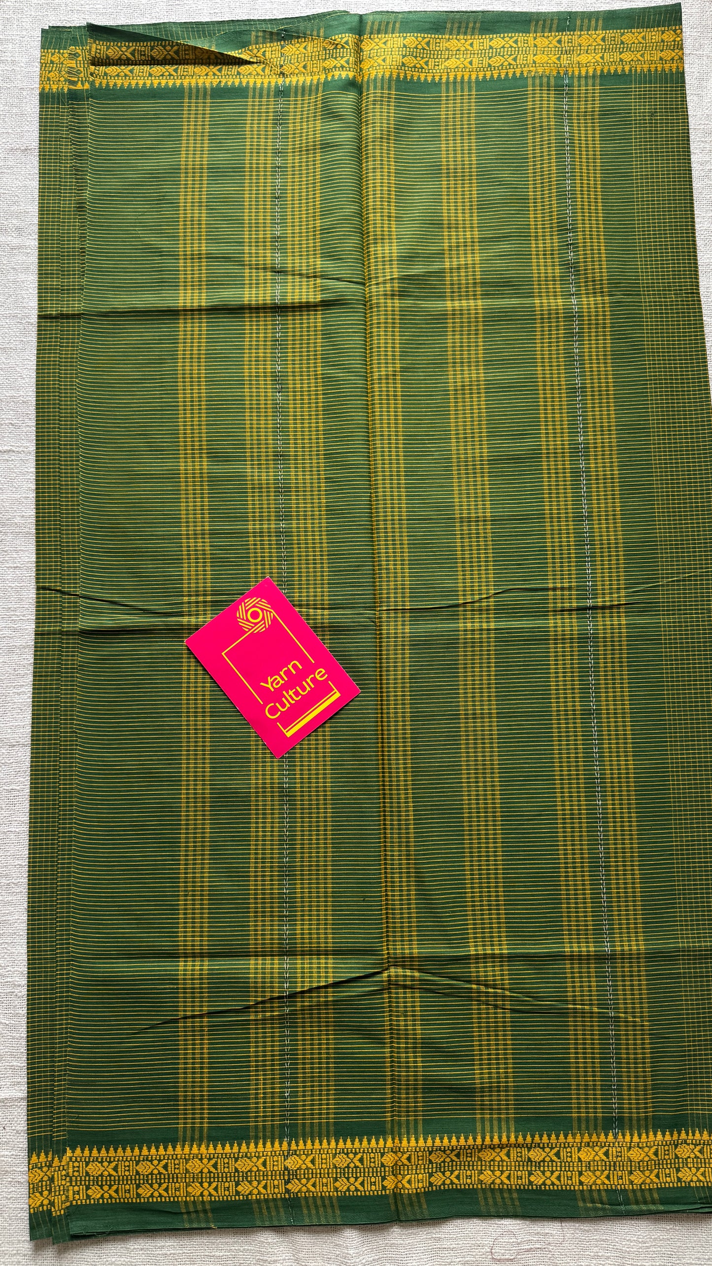 Gaachh Holud (Tree & Turmeric) - Green Yellow Checkered Dhaniakhali Soft Cotton YCBCDK03