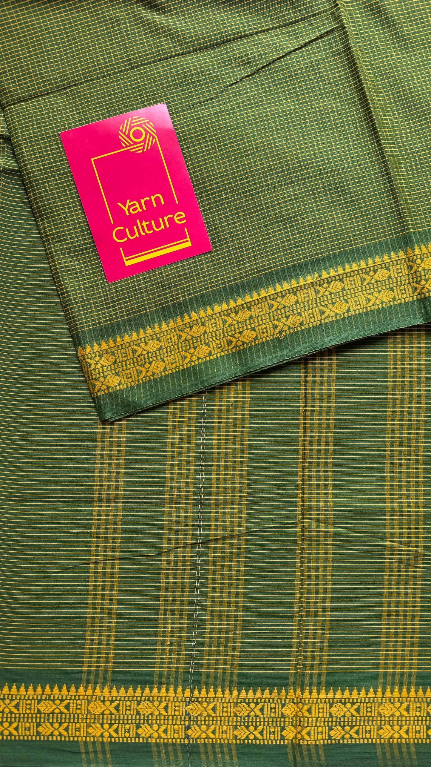 Gaachh Holud (Tree & Turmeric) - Green Yellow Checkered Dhaniakhali Soft Cotton YCBCDK03
