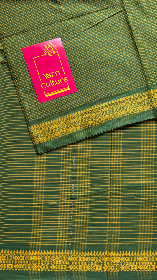 Gaachh Holud (Tree & Turmeric) - Green Yellow Checkered Dhaniakhali Soft Cotton YCBCDK03