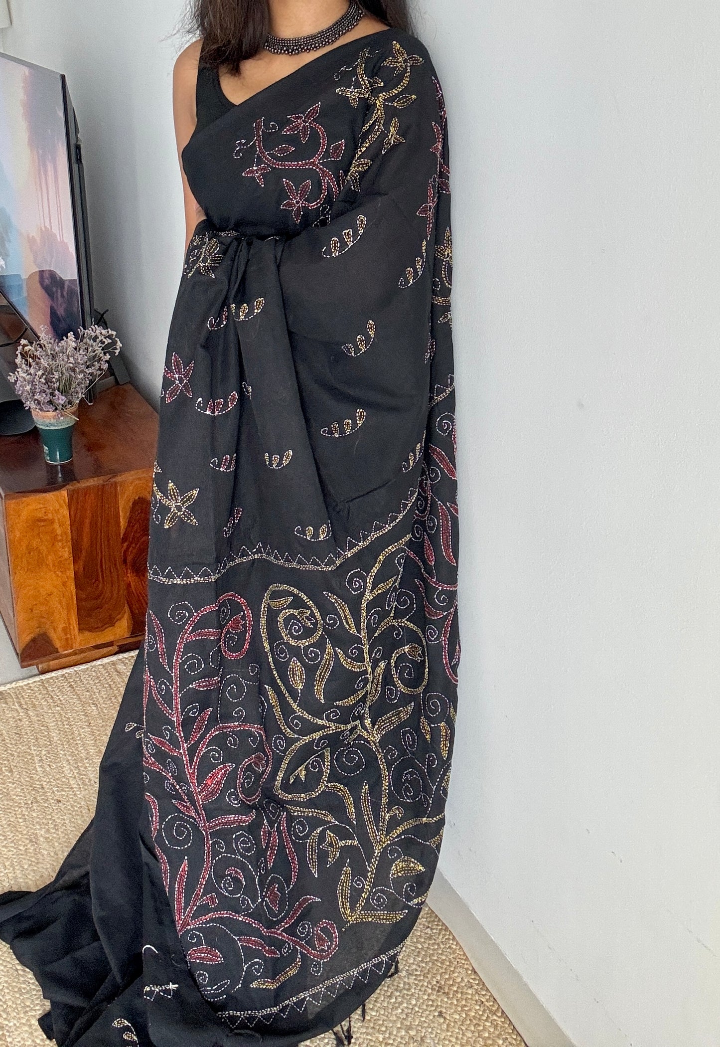 Kaalo Kotha - Black Stories, kantha weave in soft khadi cotton