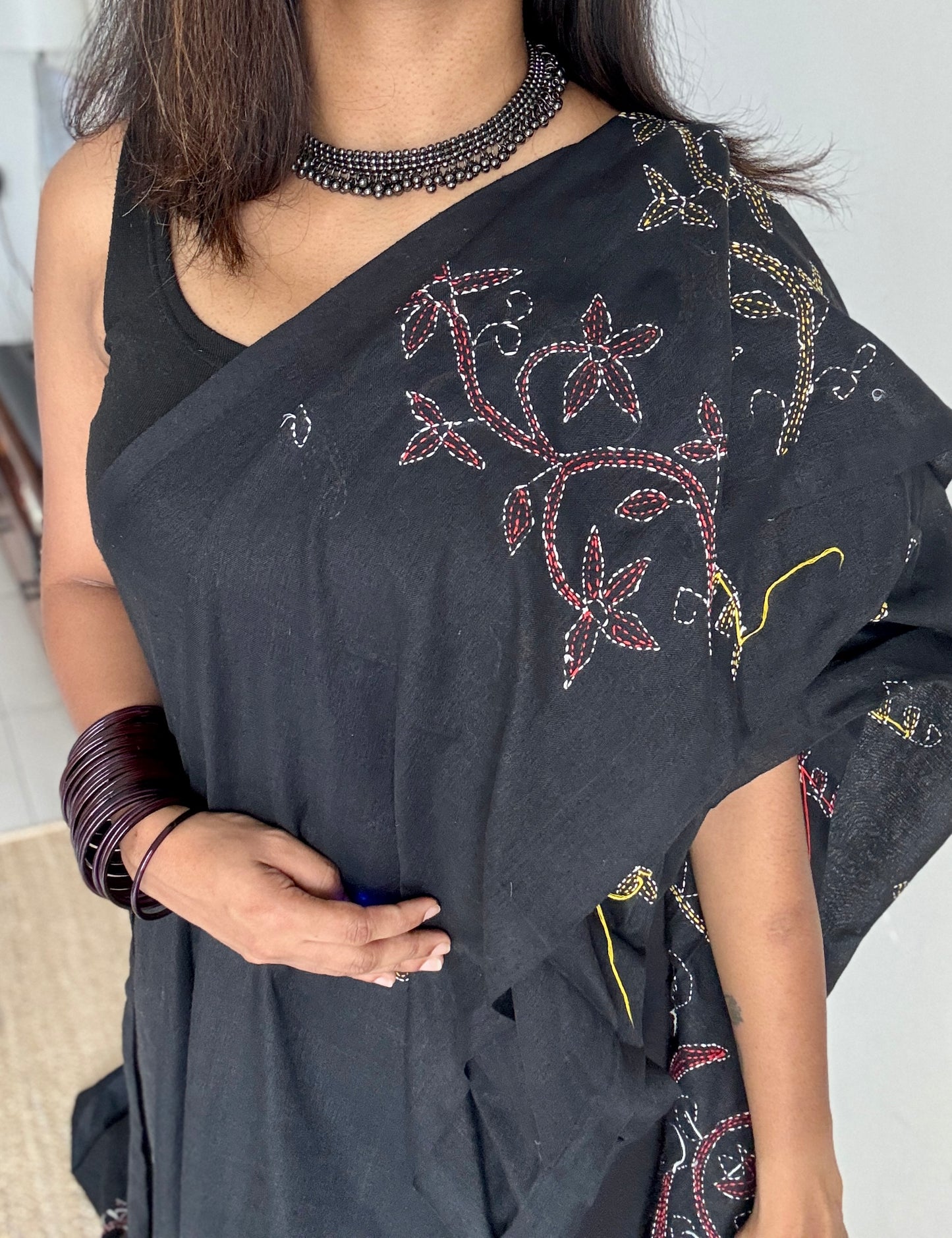 Kaalo Kotha - Black Stories, kantha weave in soft khadi cotton