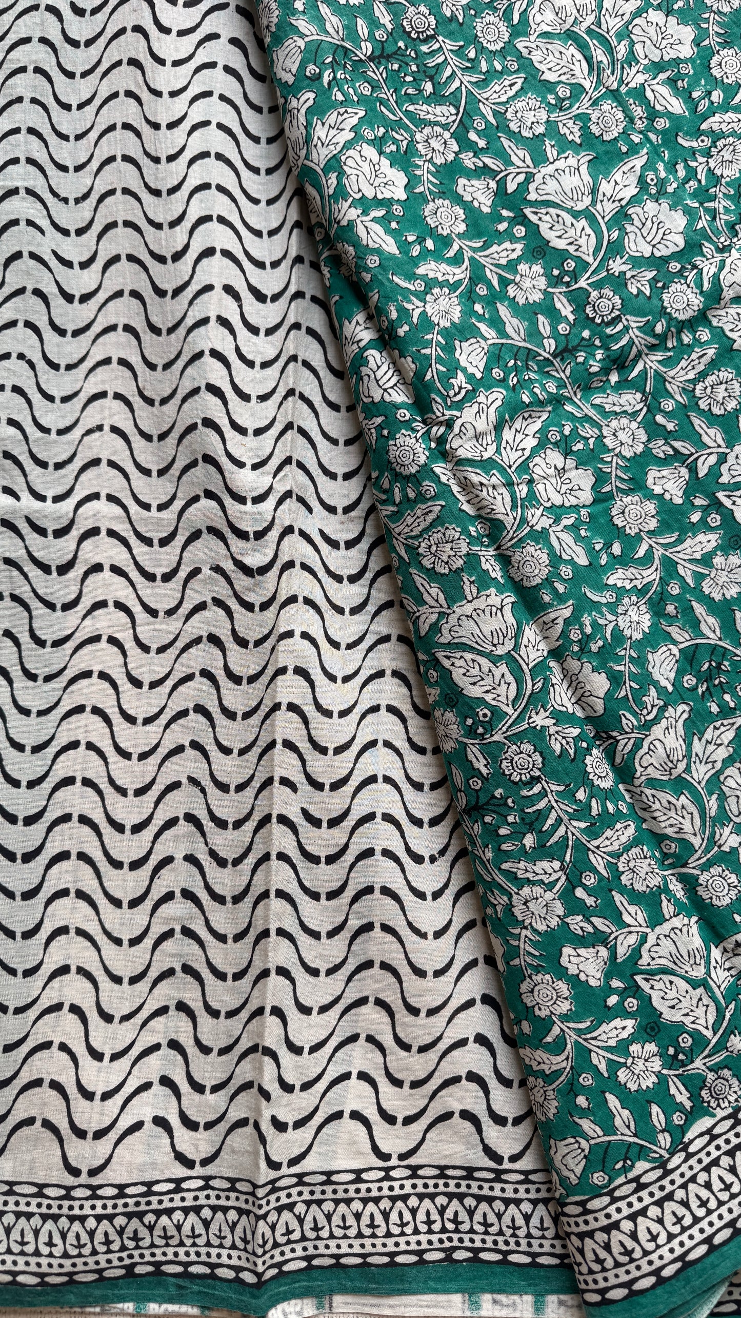 Mor Malhaar - Peacock hues, Bagru block print, soft cotton