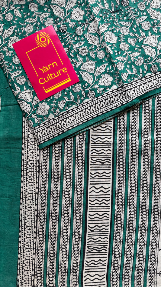 Mor Malhaar - Peacock hues, Bagru block print, soft cotton YCTORBBP02
