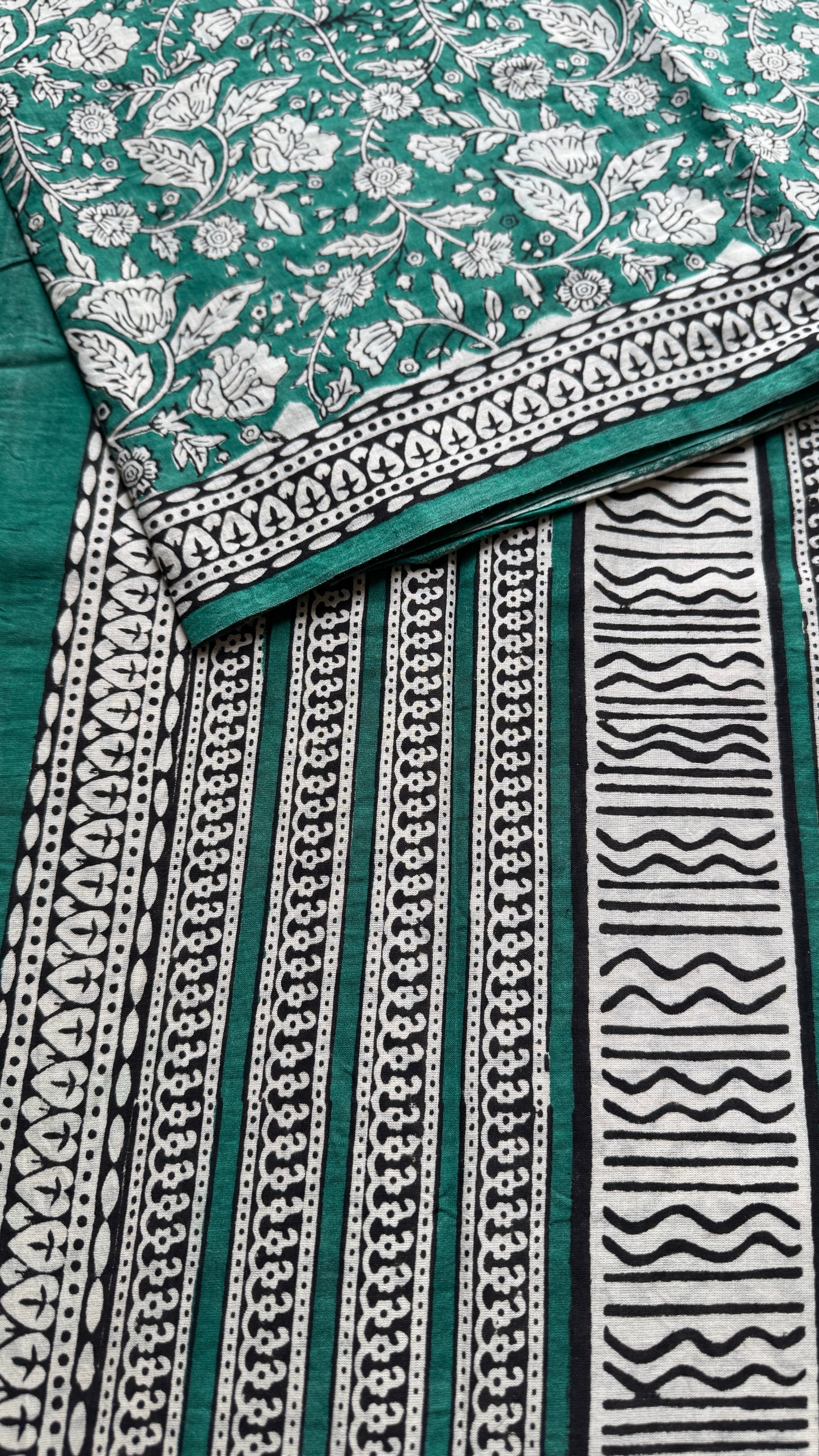 Mor Malhaar - Peacock hues, Bagru block print, soft cotton