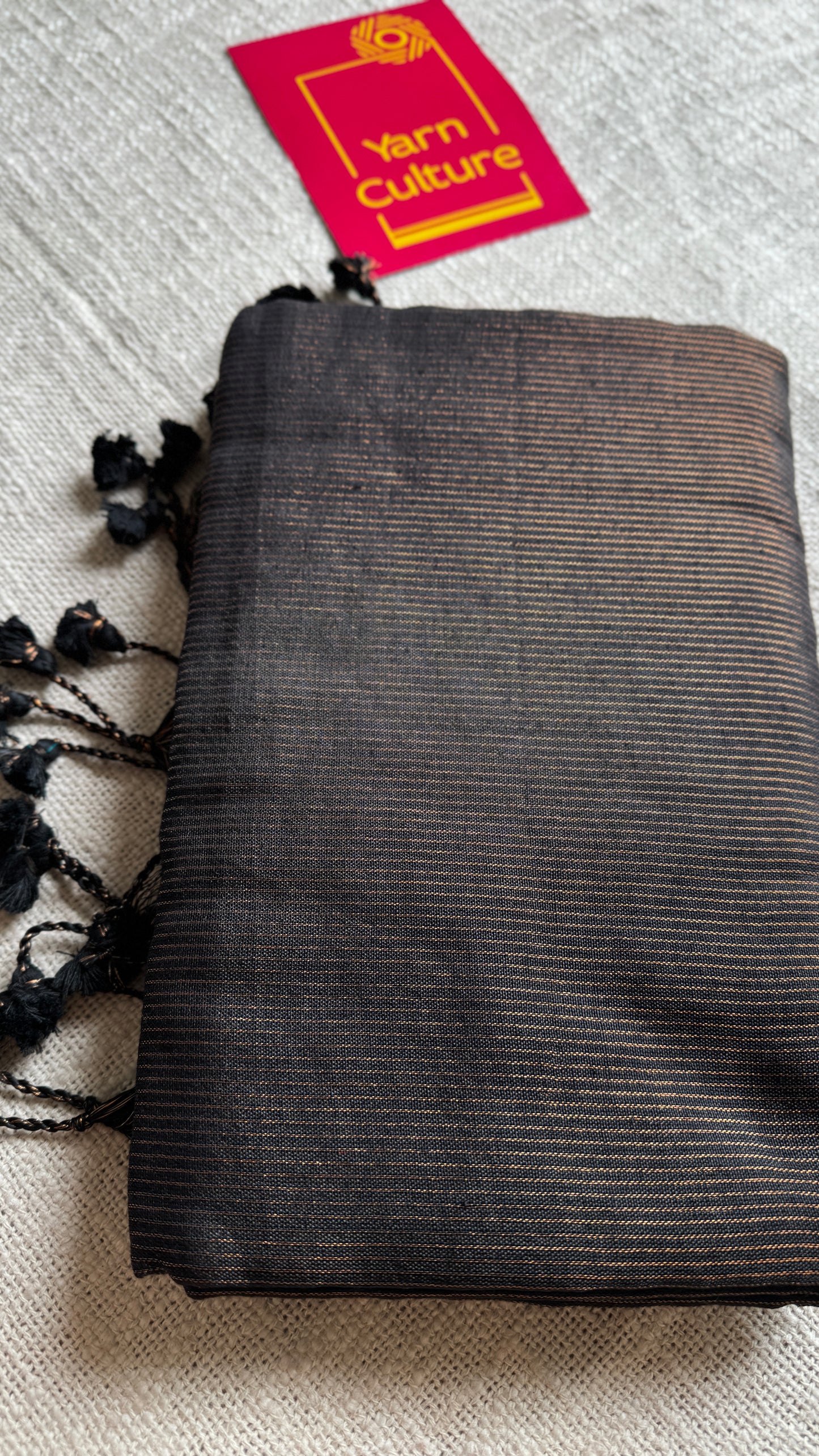 Black,copper zari stripes - Soft Khadi Cotton, YCBCSKZS01