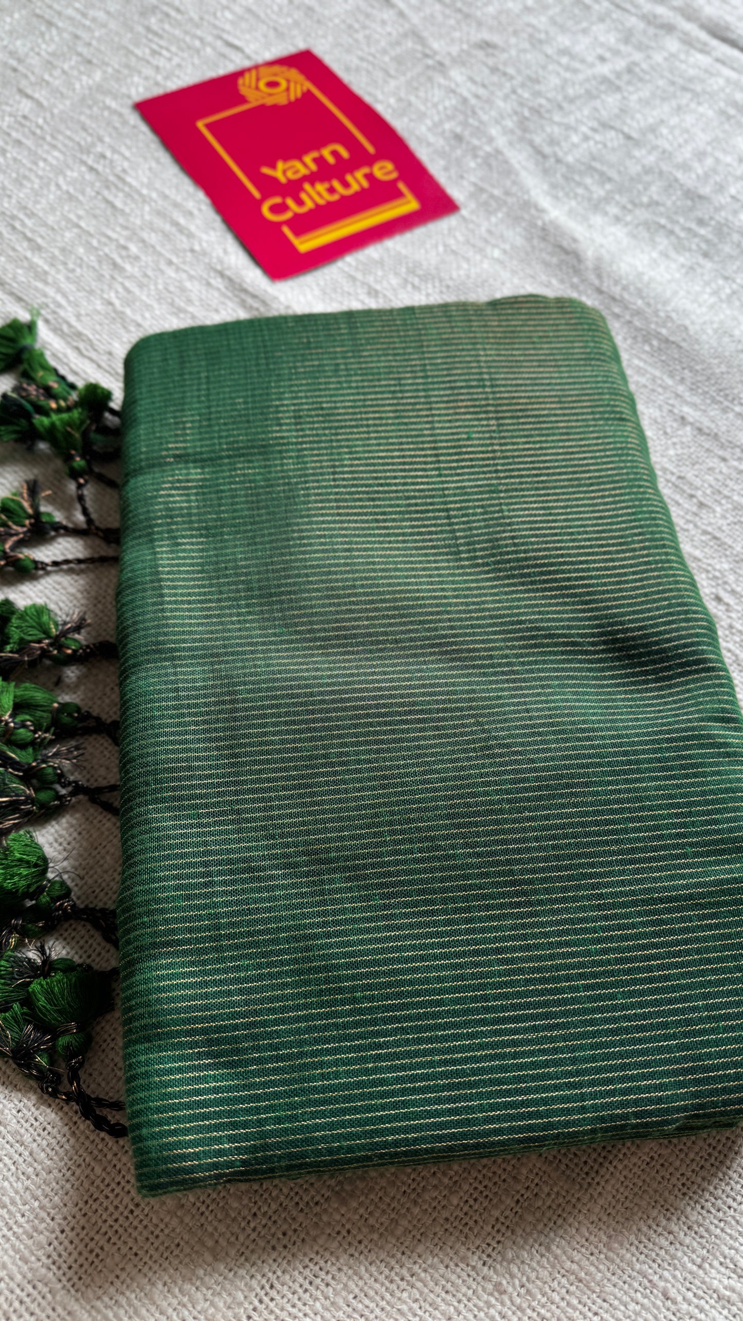 Dark green, gold zari stripes - Soft Khadi Cotton, YCBCSKZS03