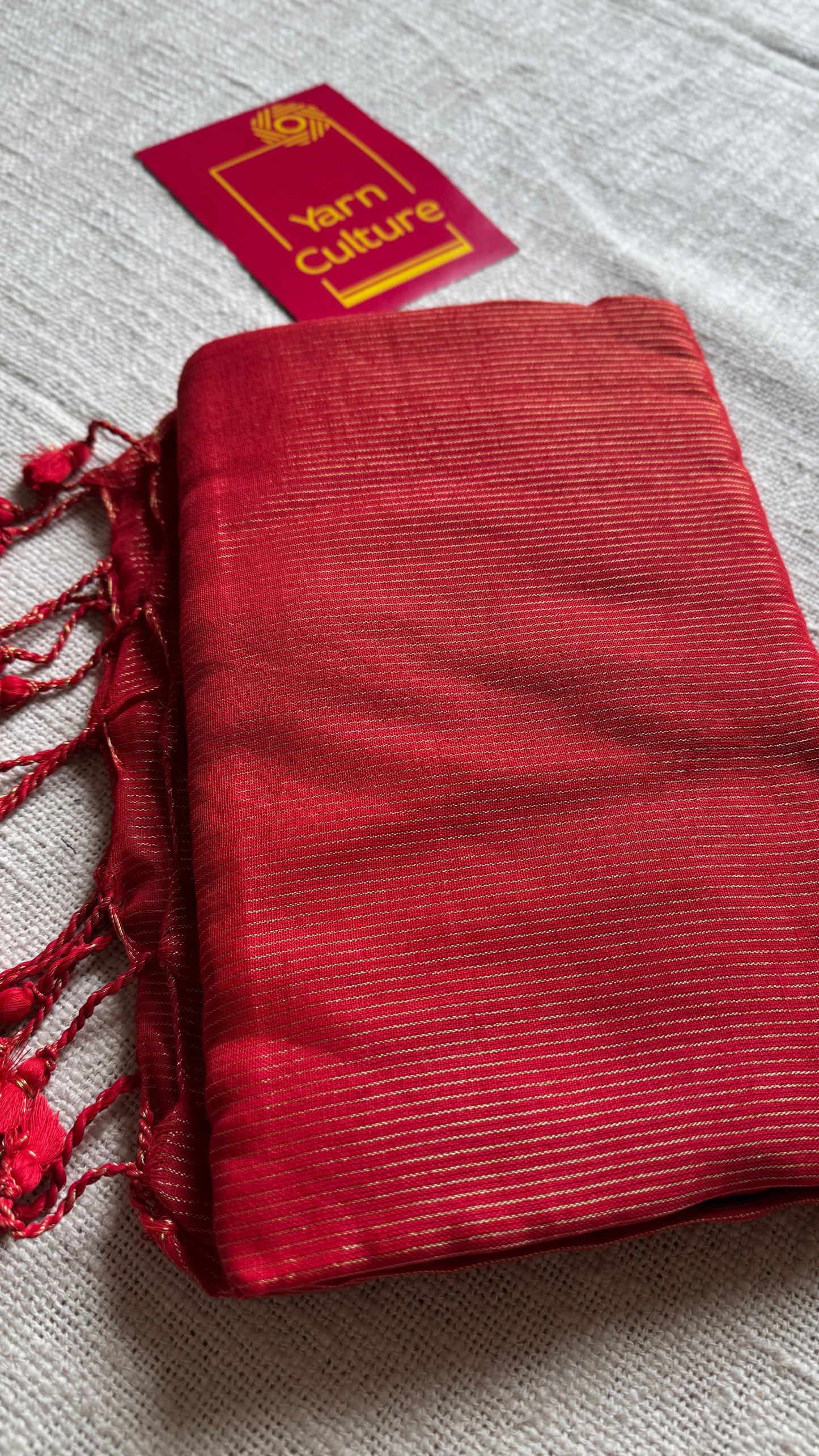 Chilli red, gold zari stripes - Soft Khadi Cotton, YCBCSKZS06