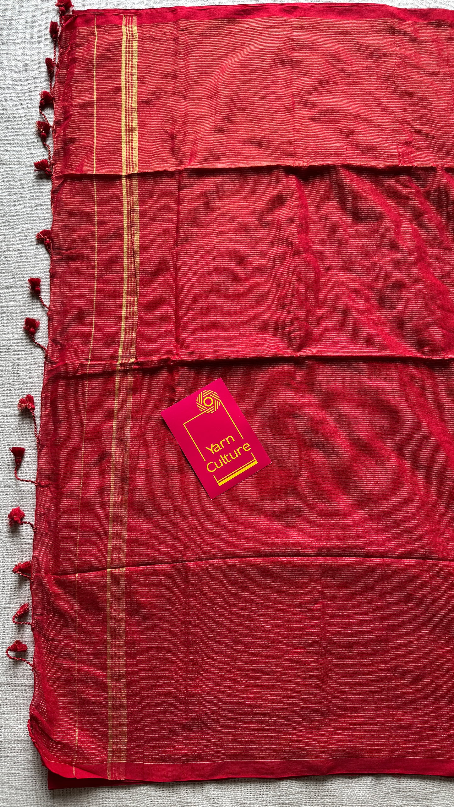 Chilli red, gold zari stripes - Soft Khadi Cotton, YCBCSKZS06