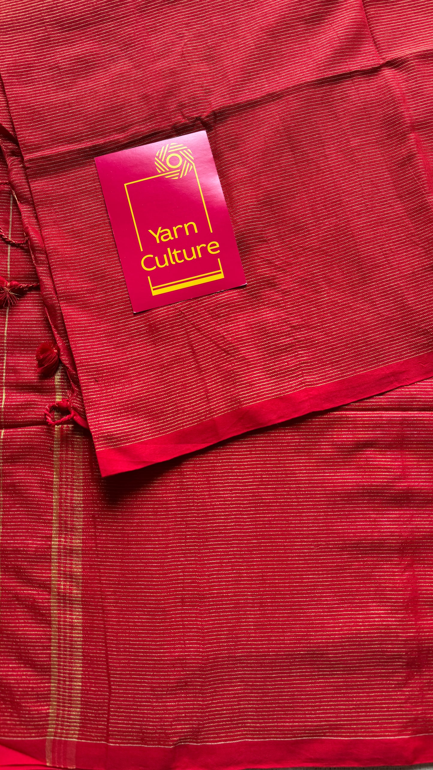 Chilli red, gold zari stripes - Soft Khadi Cotton, YCBCSKZS06