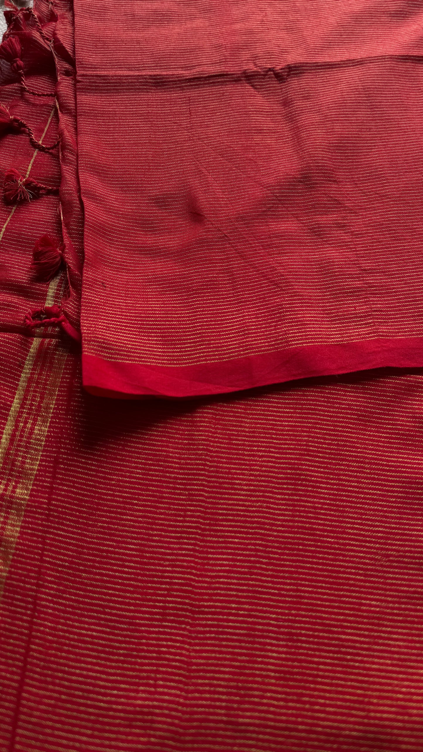 Chilli red, gold zari stripes - Soft Khadi Cotton, YCBCSKZS06