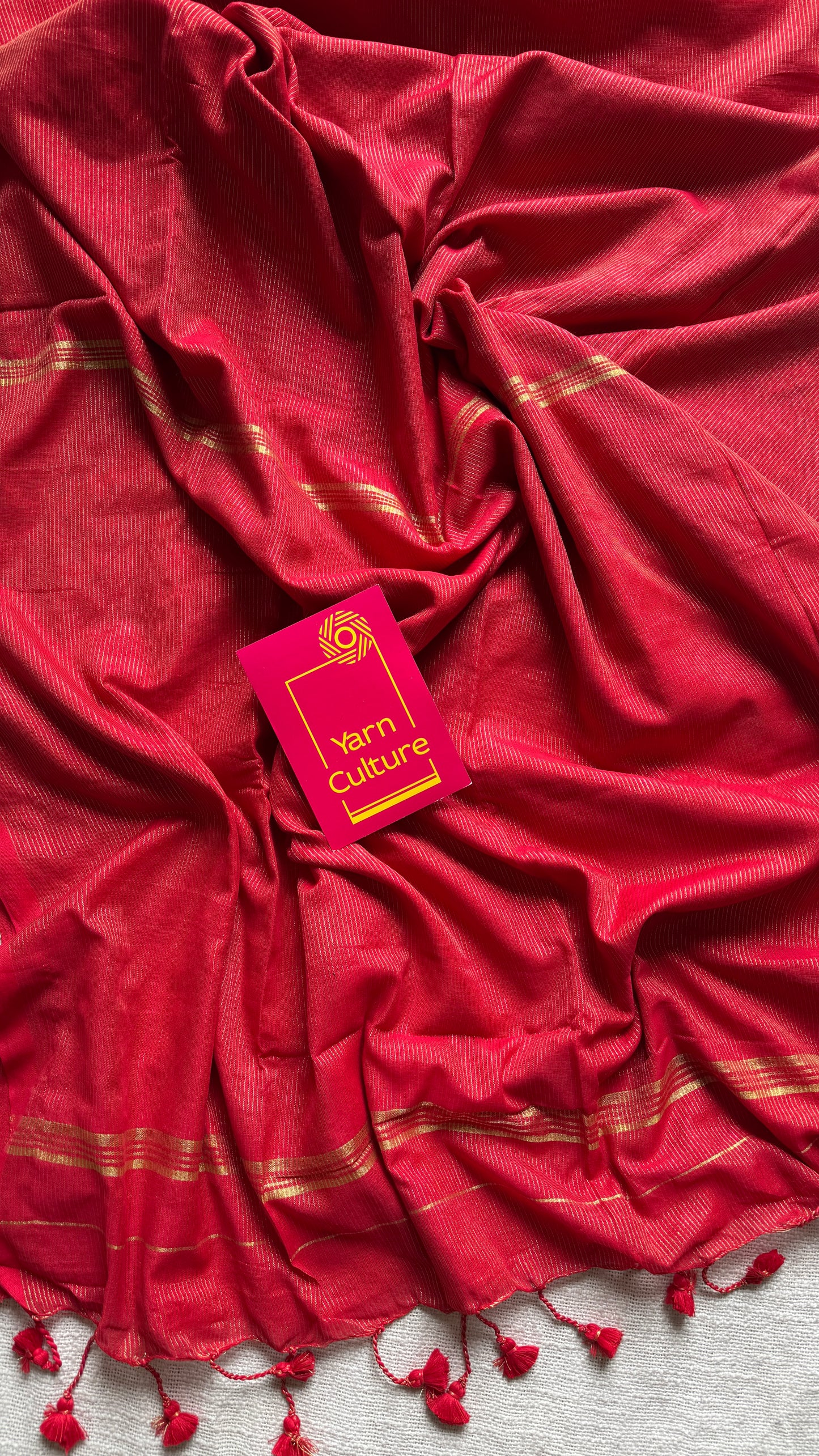 Chilli red, gold zari stripes - Soft Khadi Cotton, YCBCSKZS06