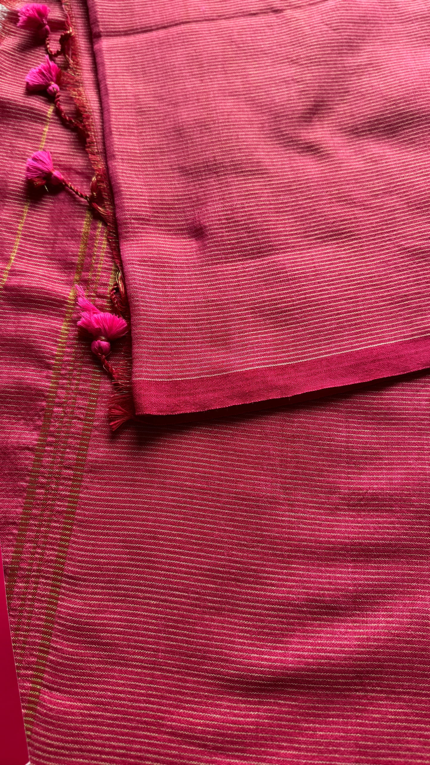 Peach pink, gold zari stripes - Soft Khadi Cotton, YCBCSKZS08