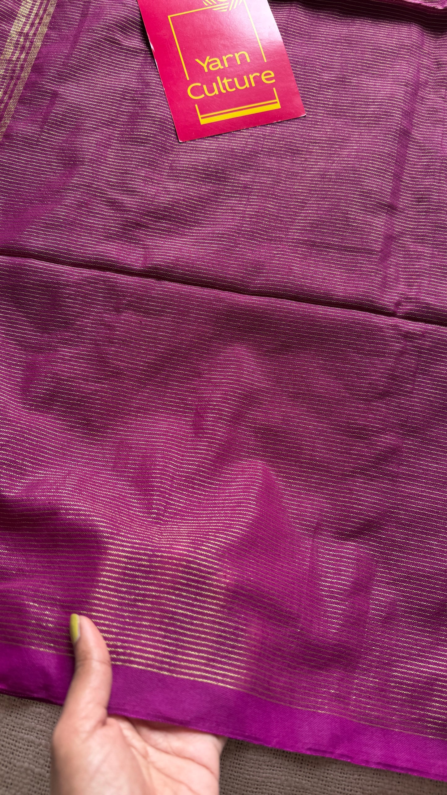 Purple pink (vadamalli), gold zari stripes - Soft Khadi Cotton, YCBCSKZS04