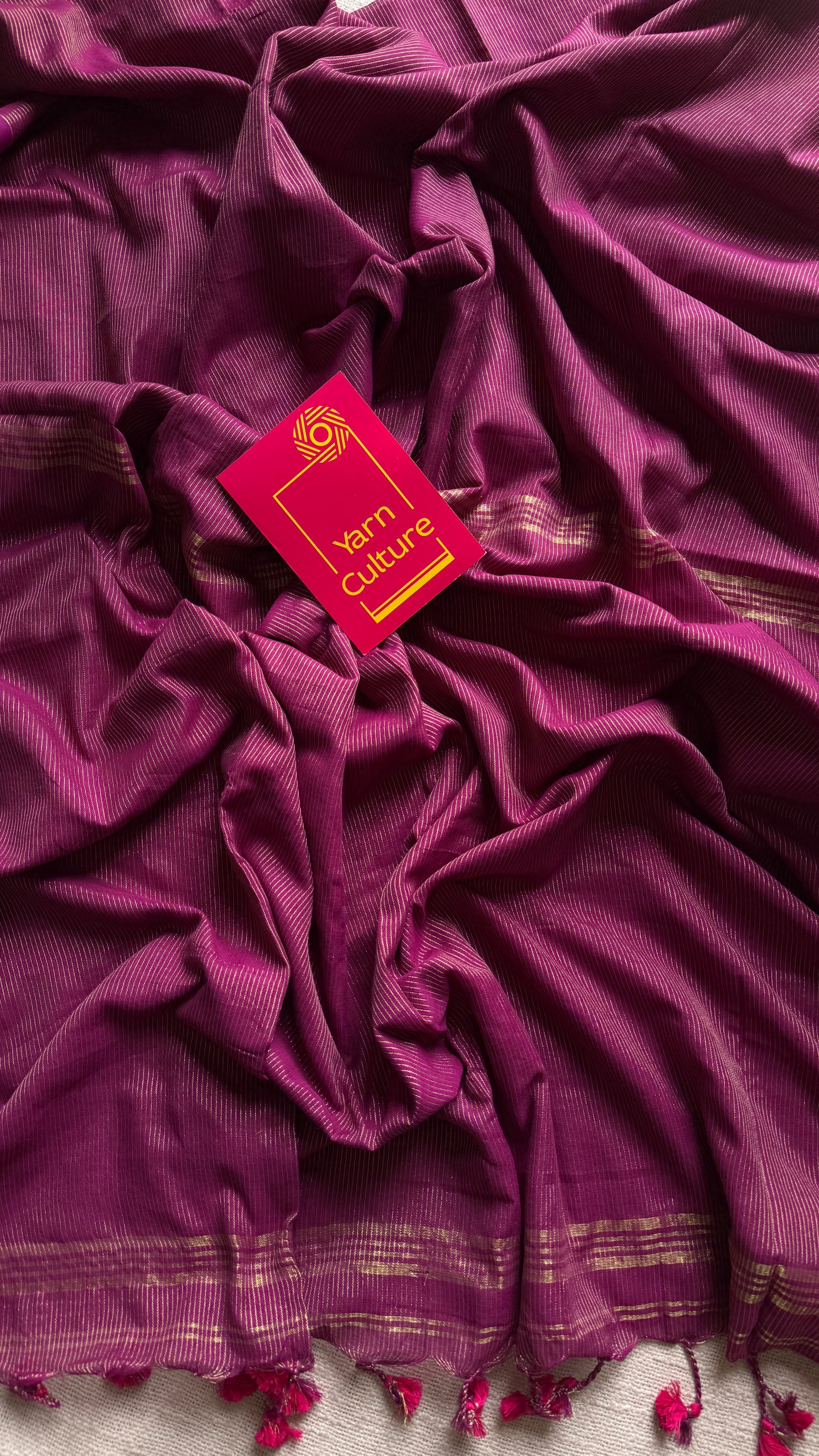 Purple pink (vadamalli), gold zari stripes - Soft Khadi Cotton, YCBCSKZS04