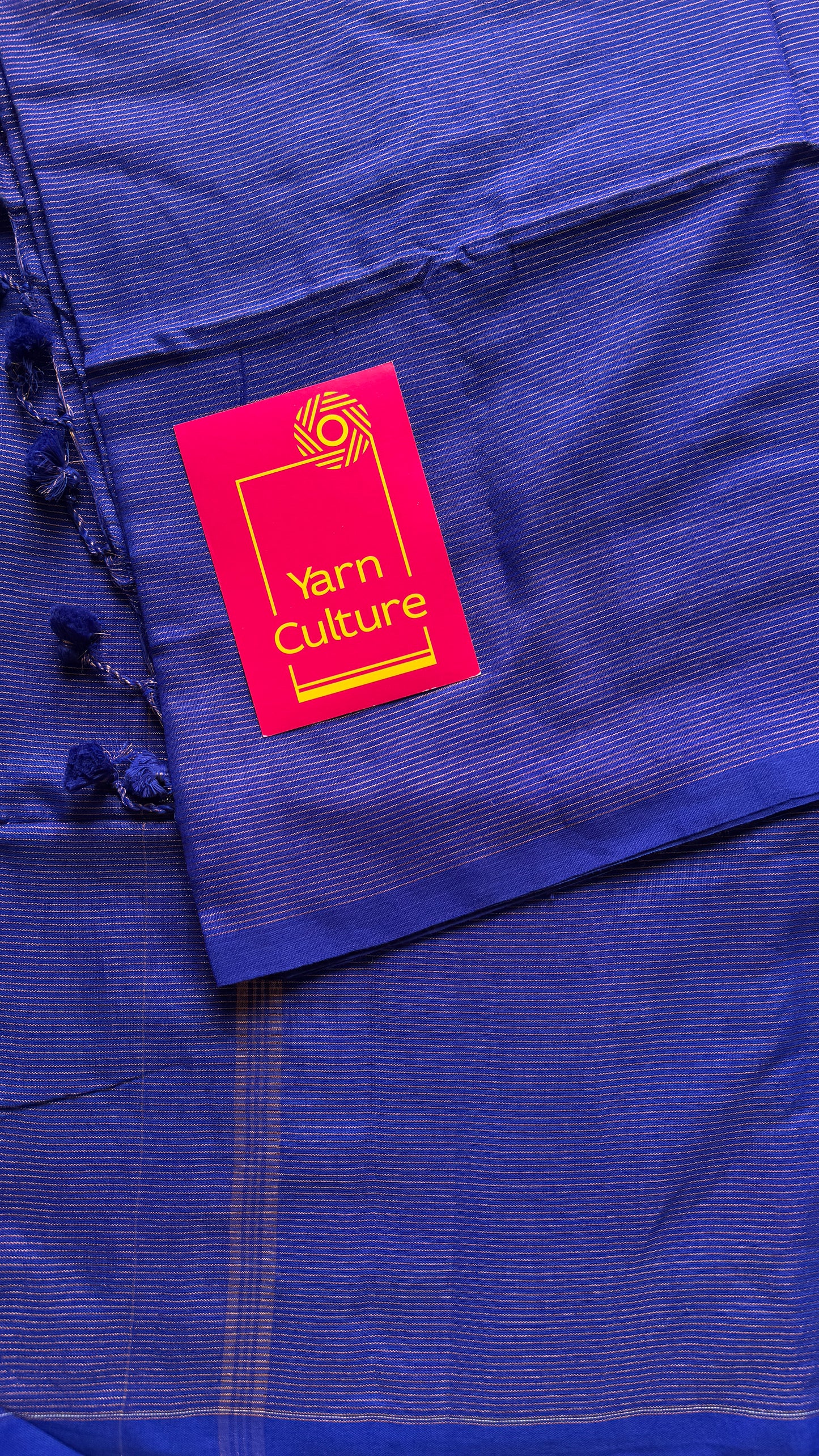 Royal blue, gold zari stripes - Soft Khadi Cotton, YCBCSKZS07