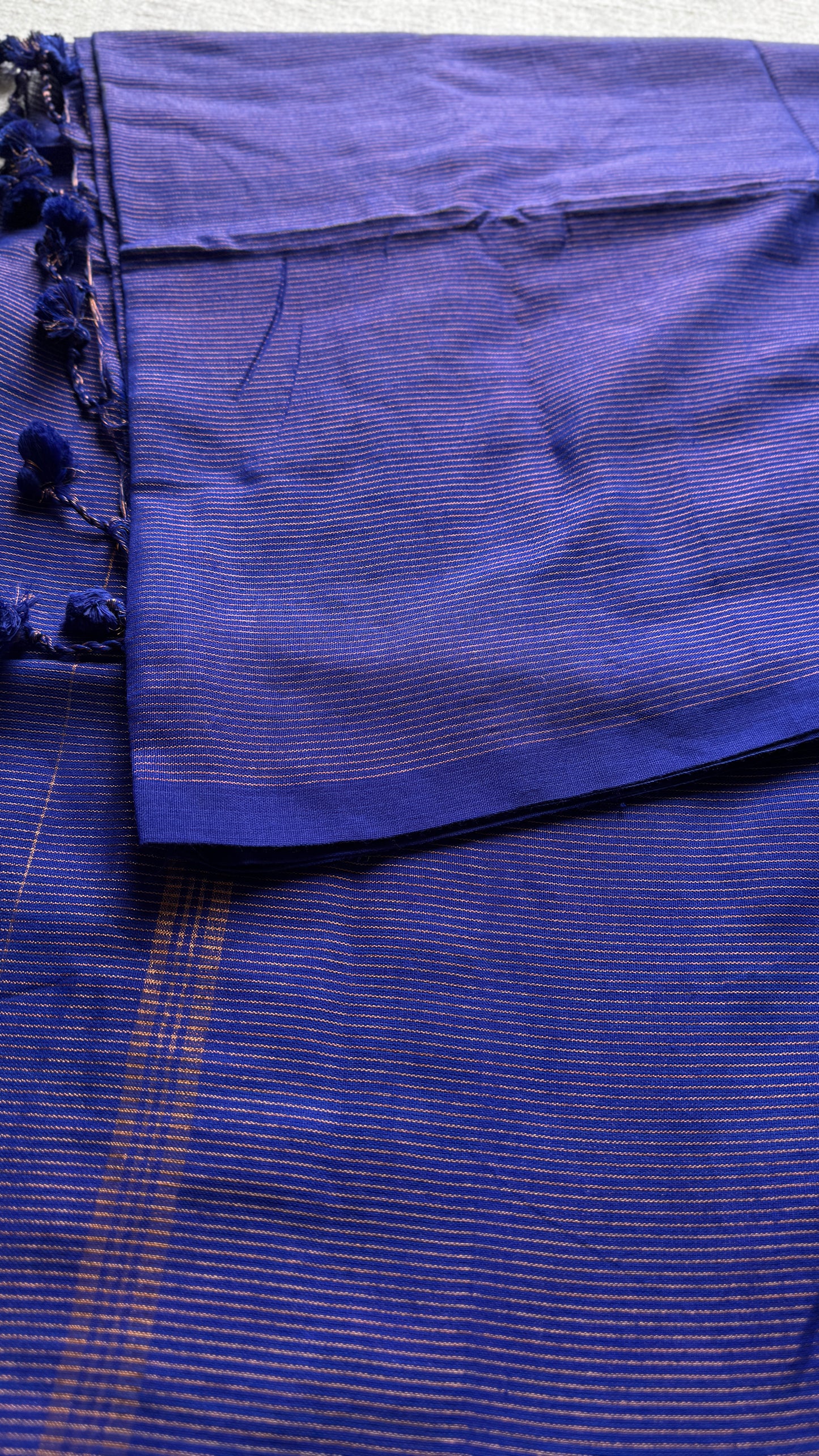 Royal blue, gold zari stripes - Soft Khadi Cotton, YCBCSKZS07