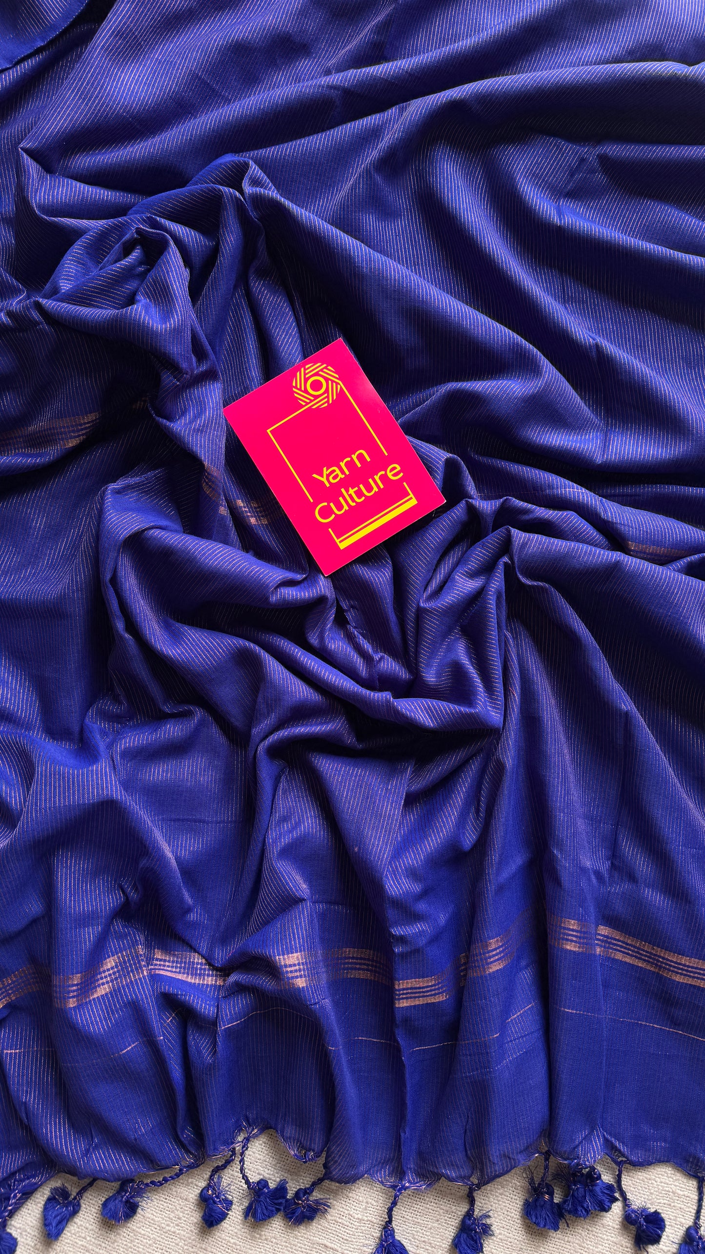 Royal blue, gold zari stripes - Soft Khadi Cotton, YCBCSKZS07