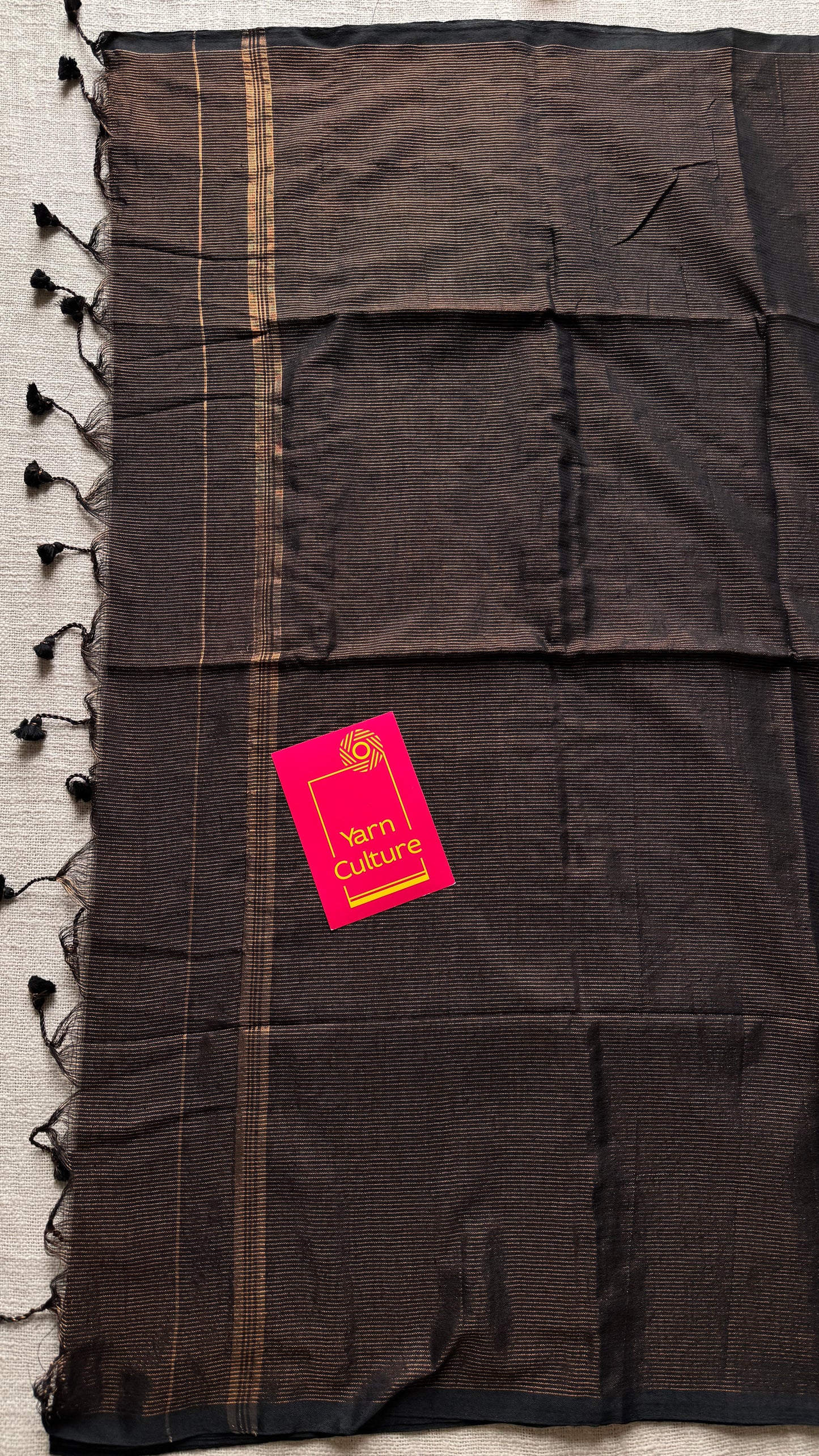 Black,copper zari stripes - Soft Khadi Cotton, YCBCSKZS01