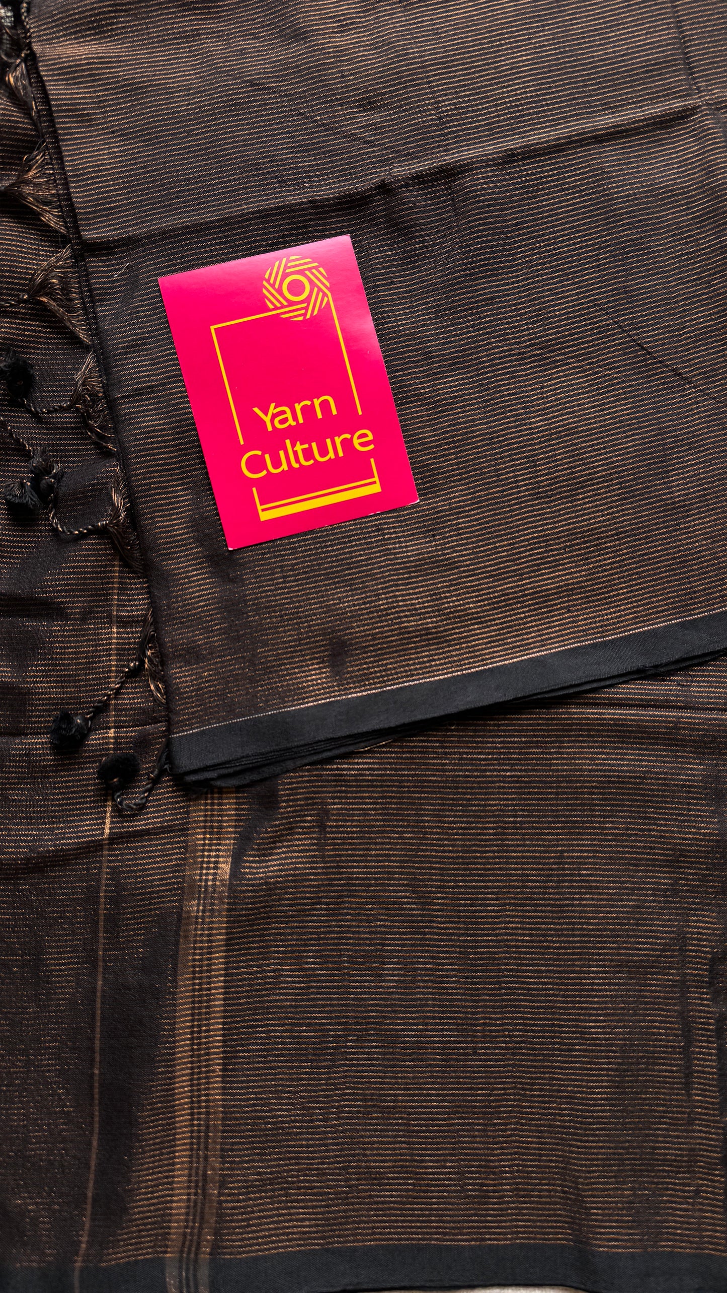 Black,copper zari stripes - Soft Khadi Cotton, YCBCSKZS01