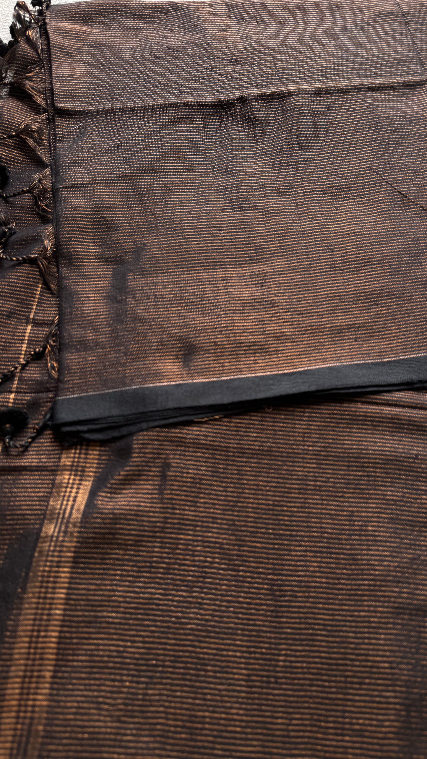 Black,copper zari stripes - Soft Khadi Cotton, YCBCSKZS01