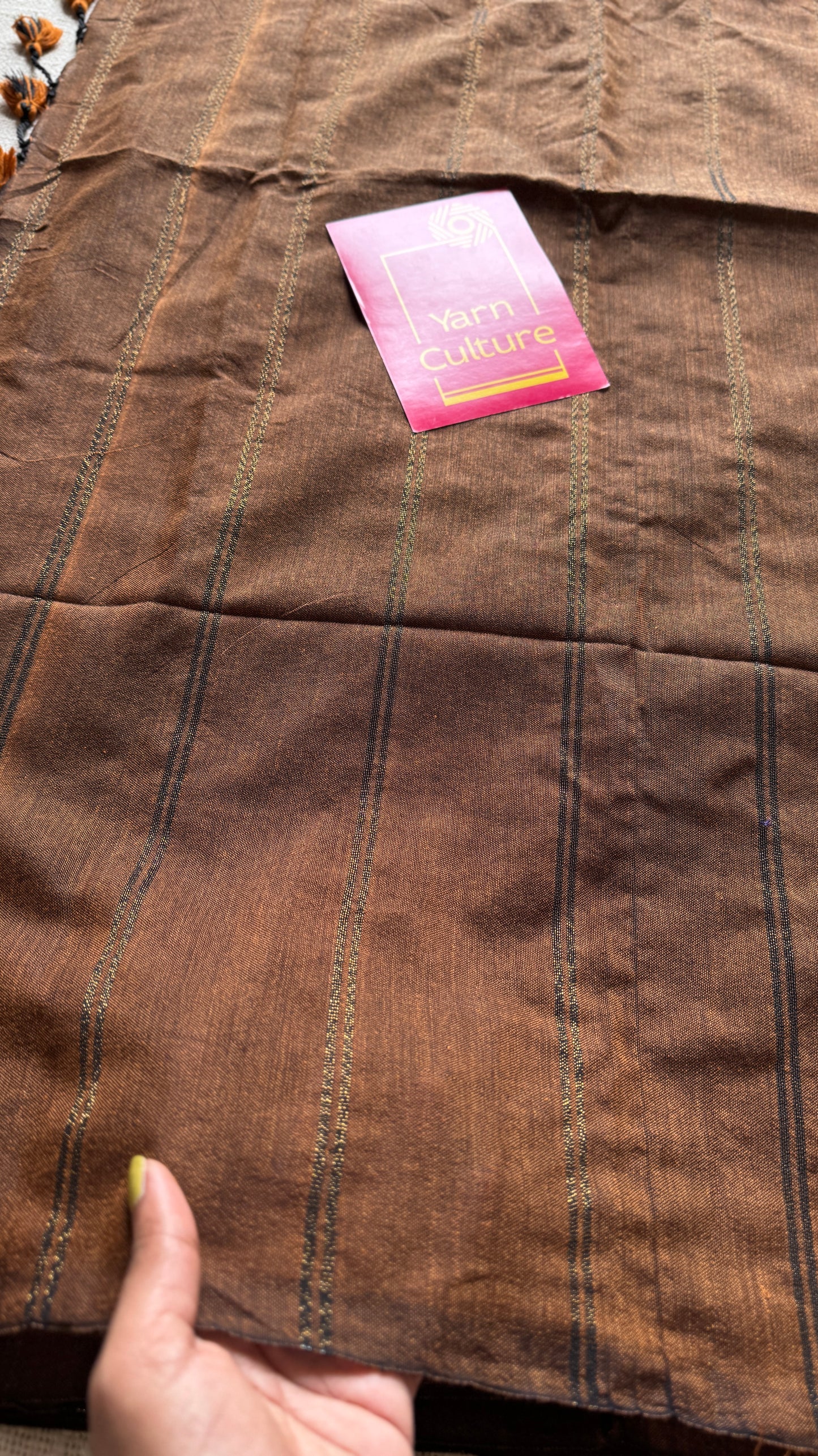 Brown, gold zari double stripes - Soft Khadi Cotton, YCBCKDS01