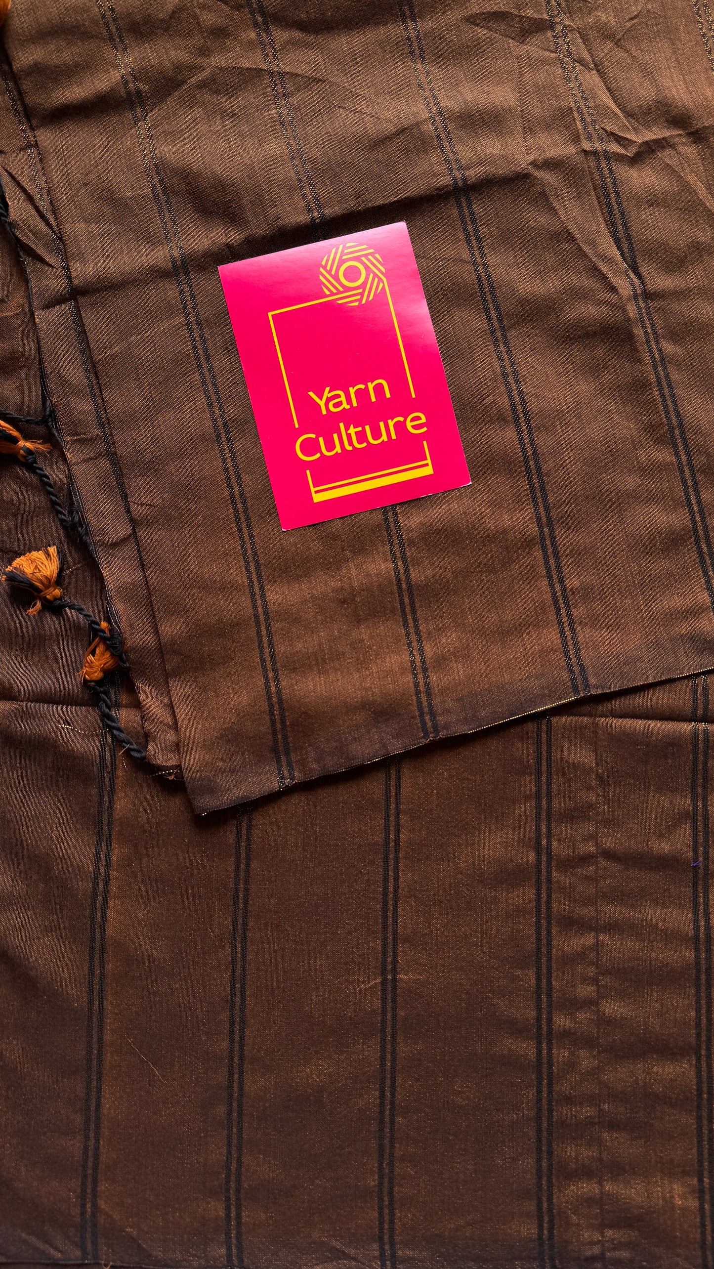 Brown, gold zari double stripes - Soft Khadi Cotton, YCBCKDS01