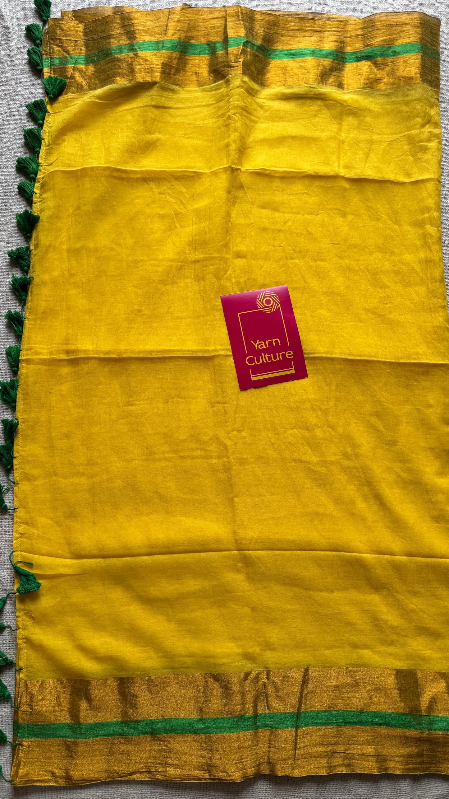 Yellow with antique gold border, mul cotton YCBCMCM24