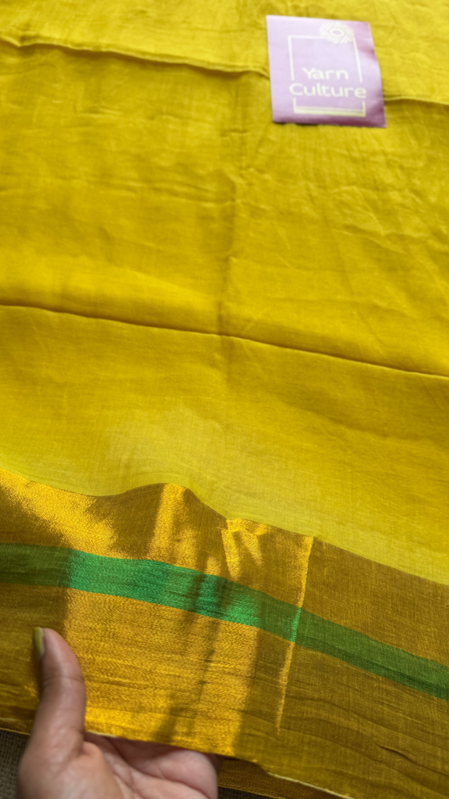 Yellow with antique gold border, mul cotton YCBCMCM24