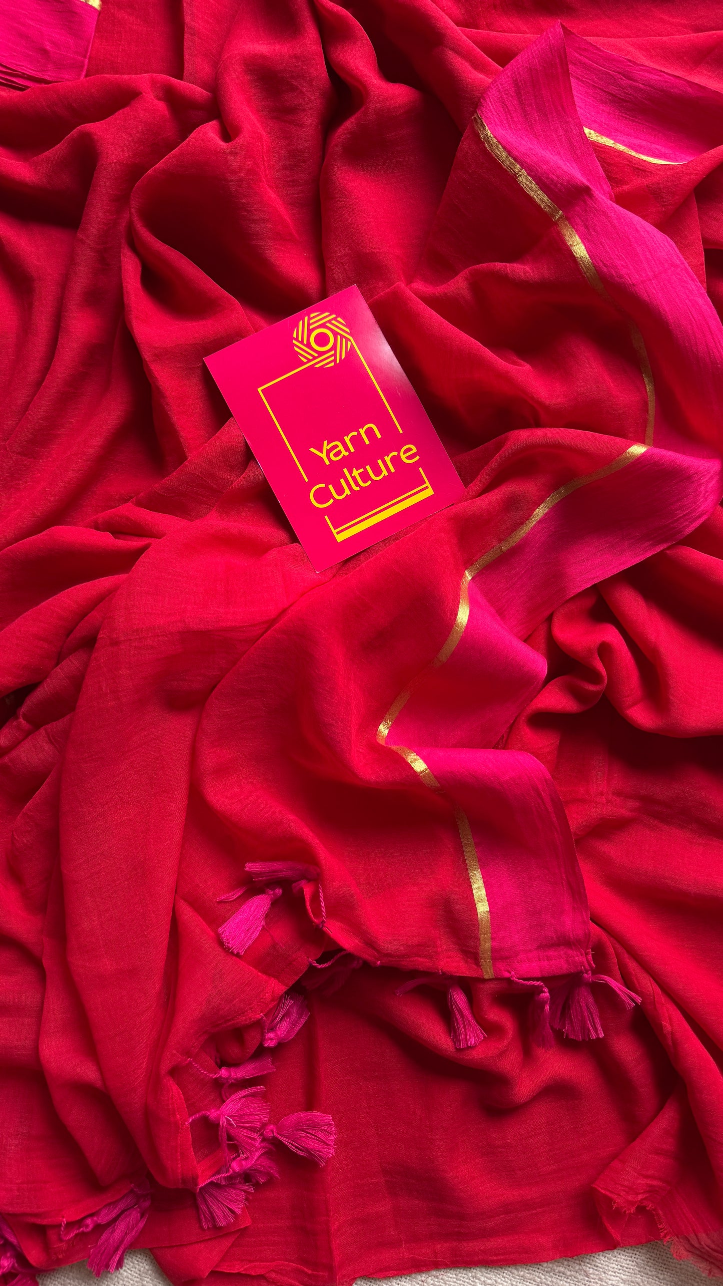 Red with pink border, mul cotton YCBCMCM25
