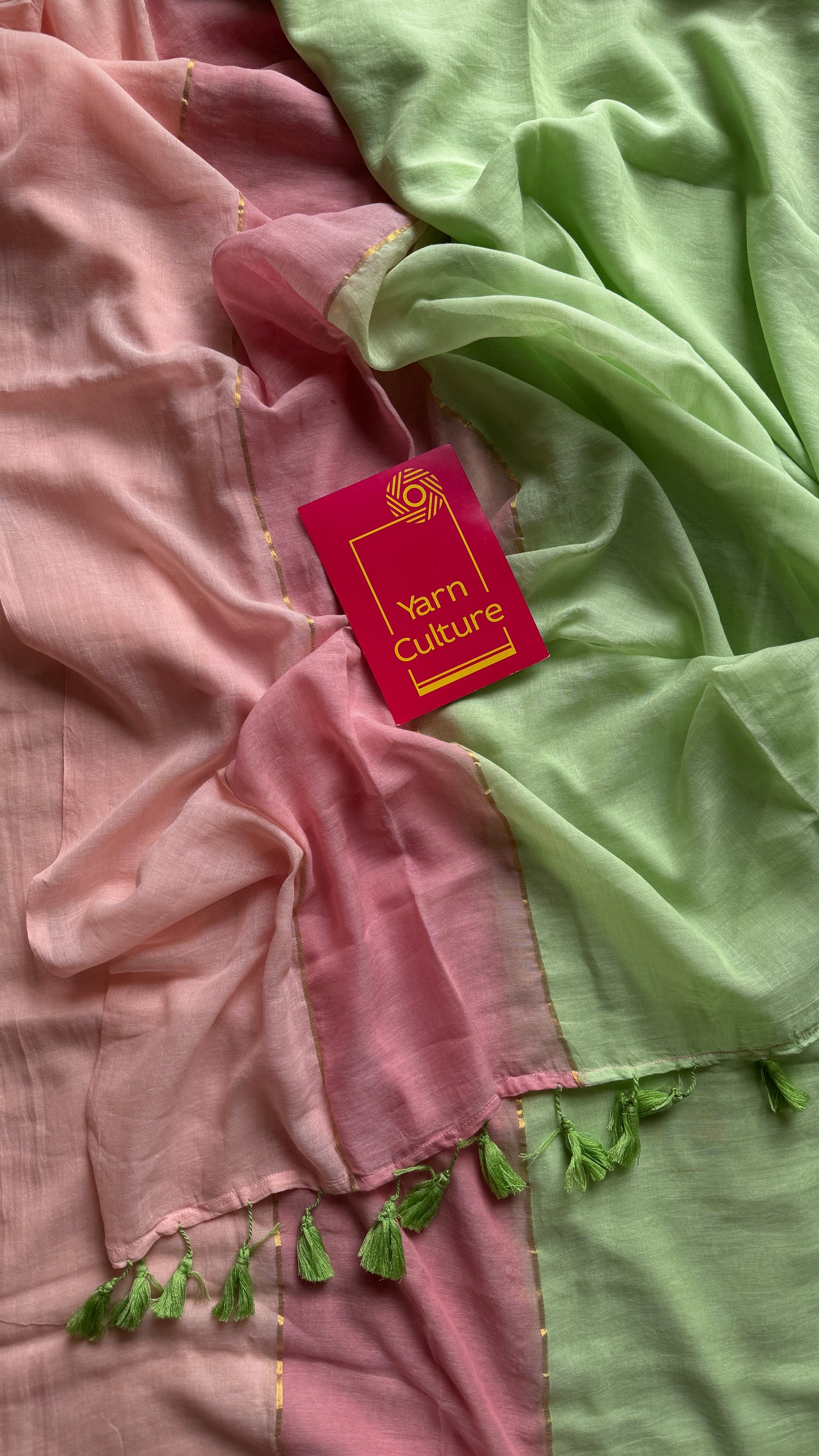 Pista green and pastel pinks, mul cotton YCBCMCM26