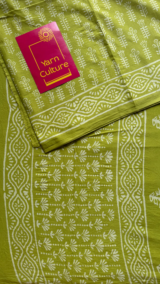 Nimbu - Lemon green hues, Bagru block print, soft cotton YCTORBBP03