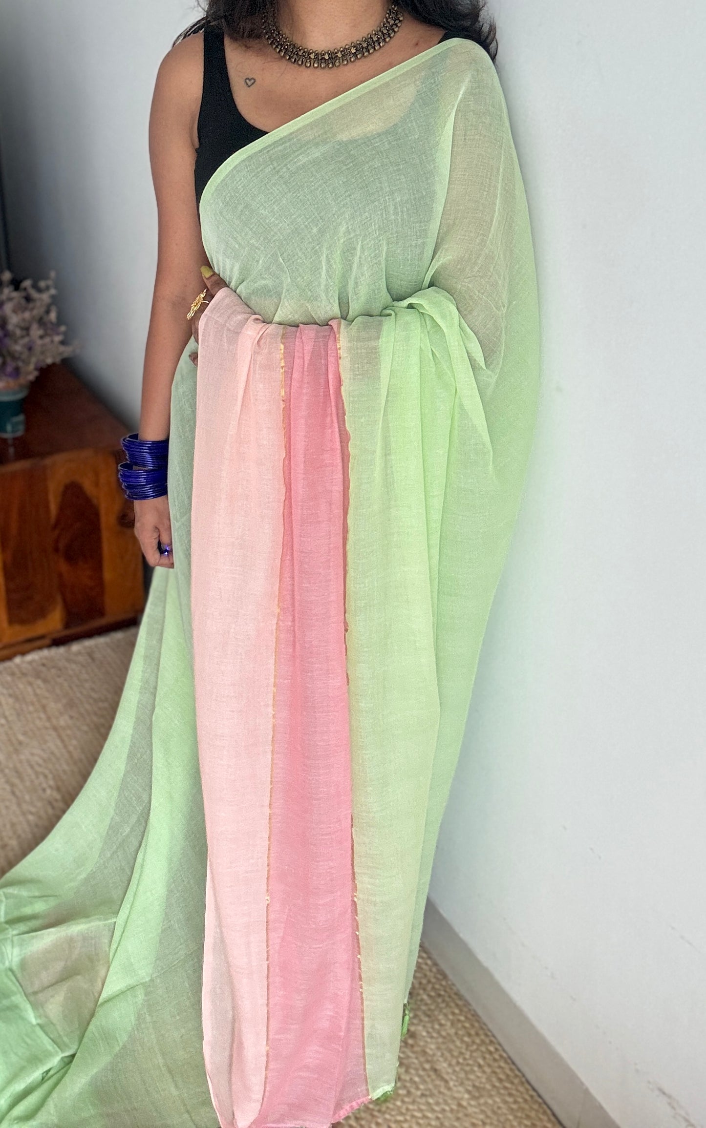Pista green and pastel pinks, mul cotton YCBCMCM26