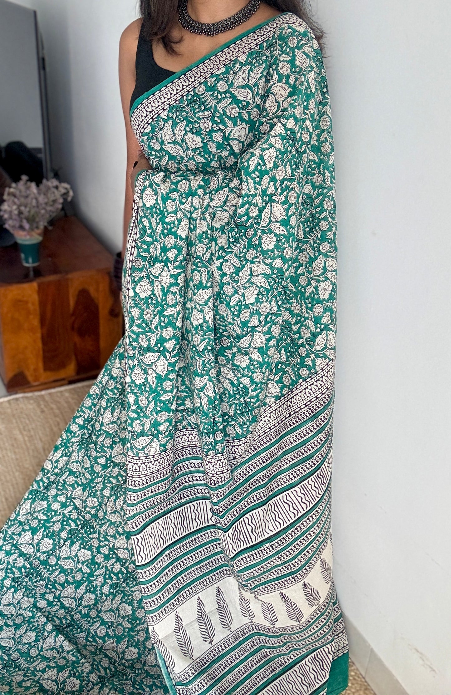 Mor Malhaar - Peacock hues, Bagru block print, soft cotton