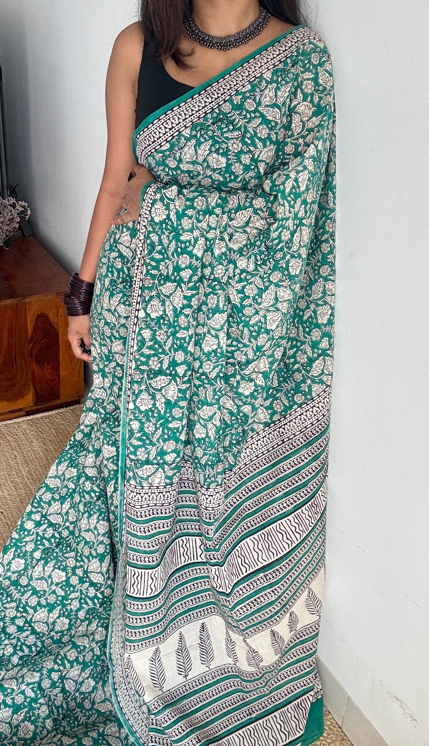 Mor Malhaar - Peacock hues, Bagru block print, soft cotton