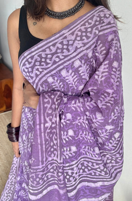 Lavya - Graceful hues of lavender, Bagru block print, soft cotton YCTORBBP01