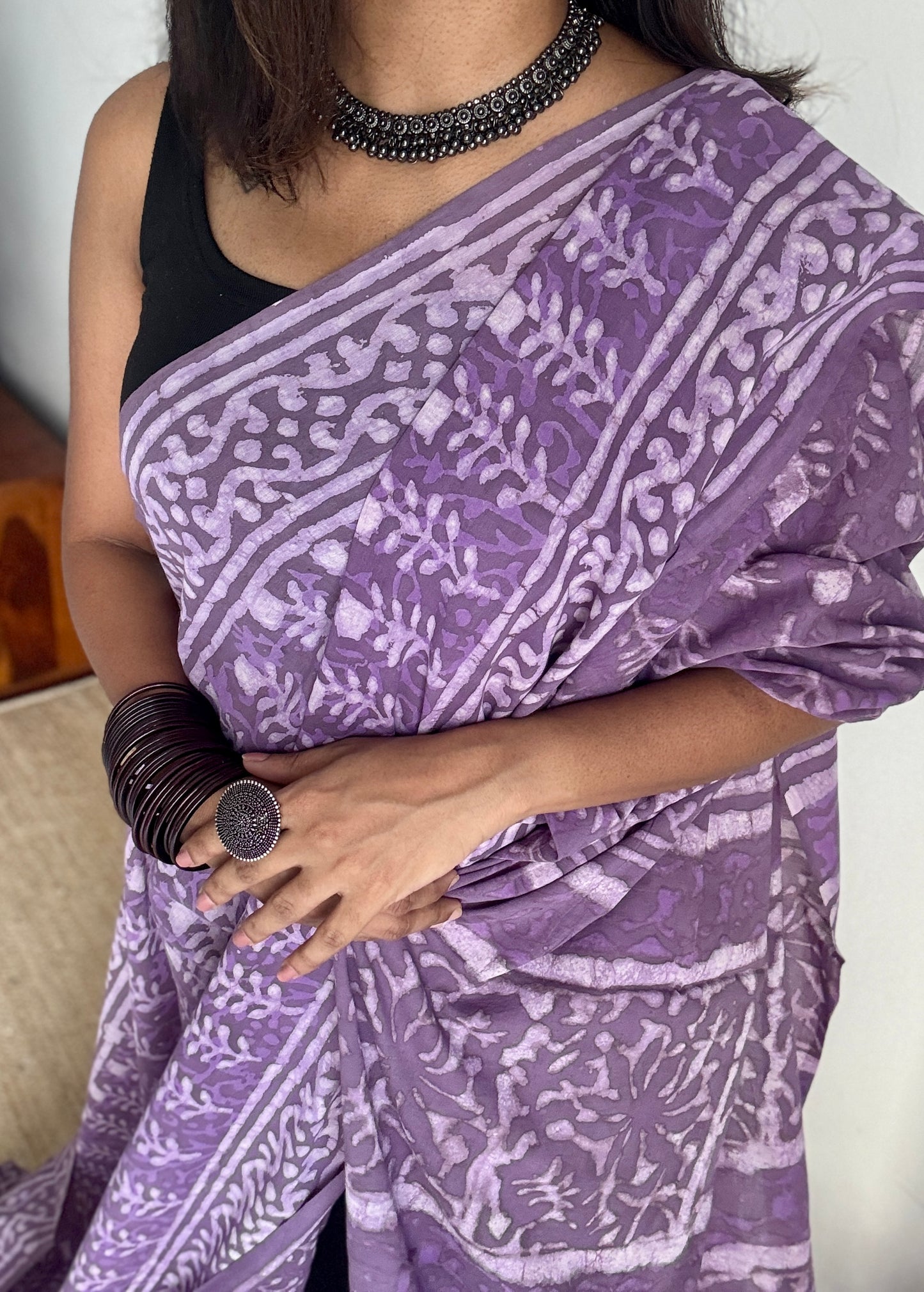 Lavya - Graceful hues of lavender, Bagru block print, soft cotton YCTORBBP01