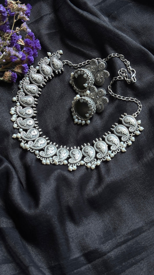 Mango shaped choker necklace - with jhumkas